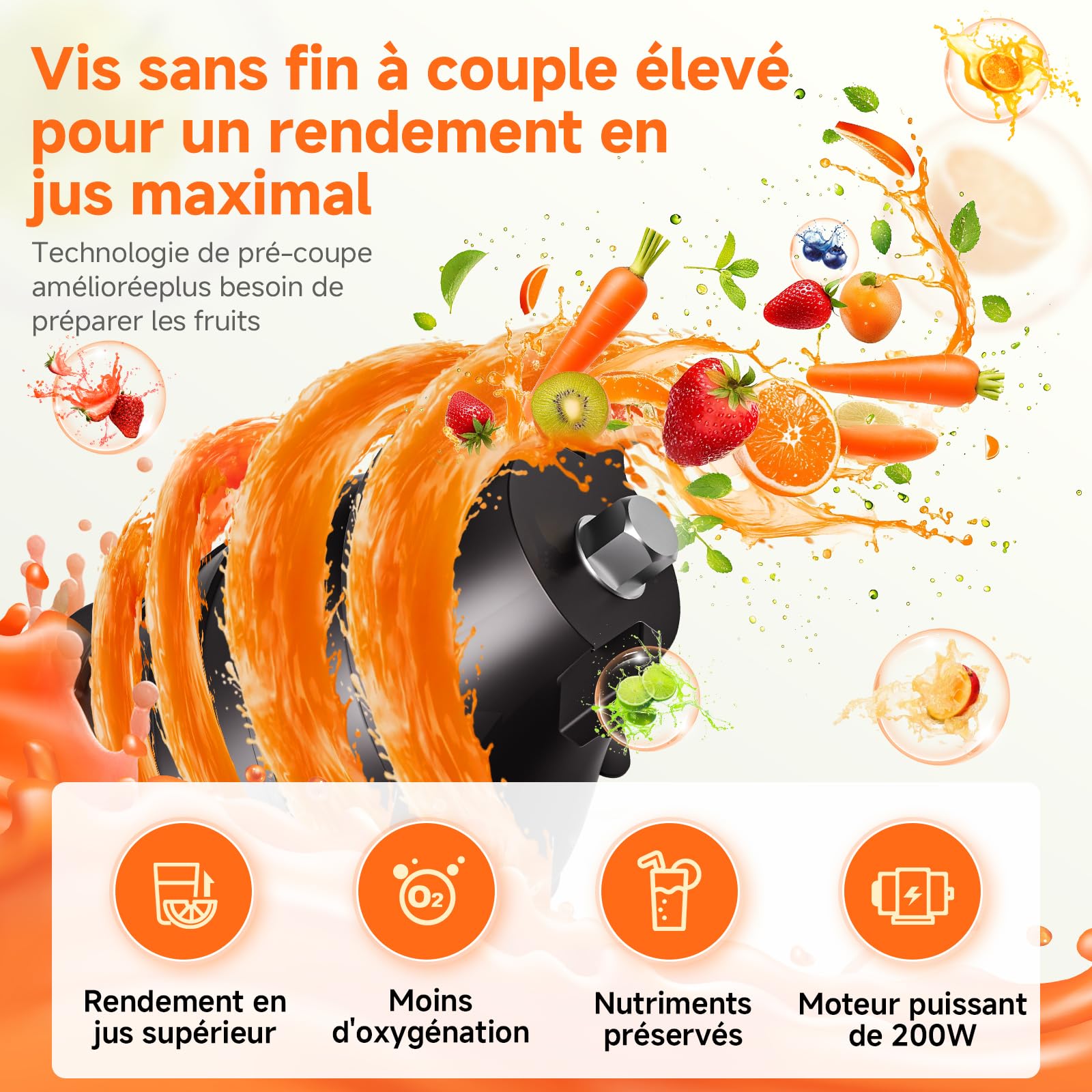 AOBOSI Extracteur de jus 135 mm XXL 90 tr/min moteur cuivre silencieux sans BPA