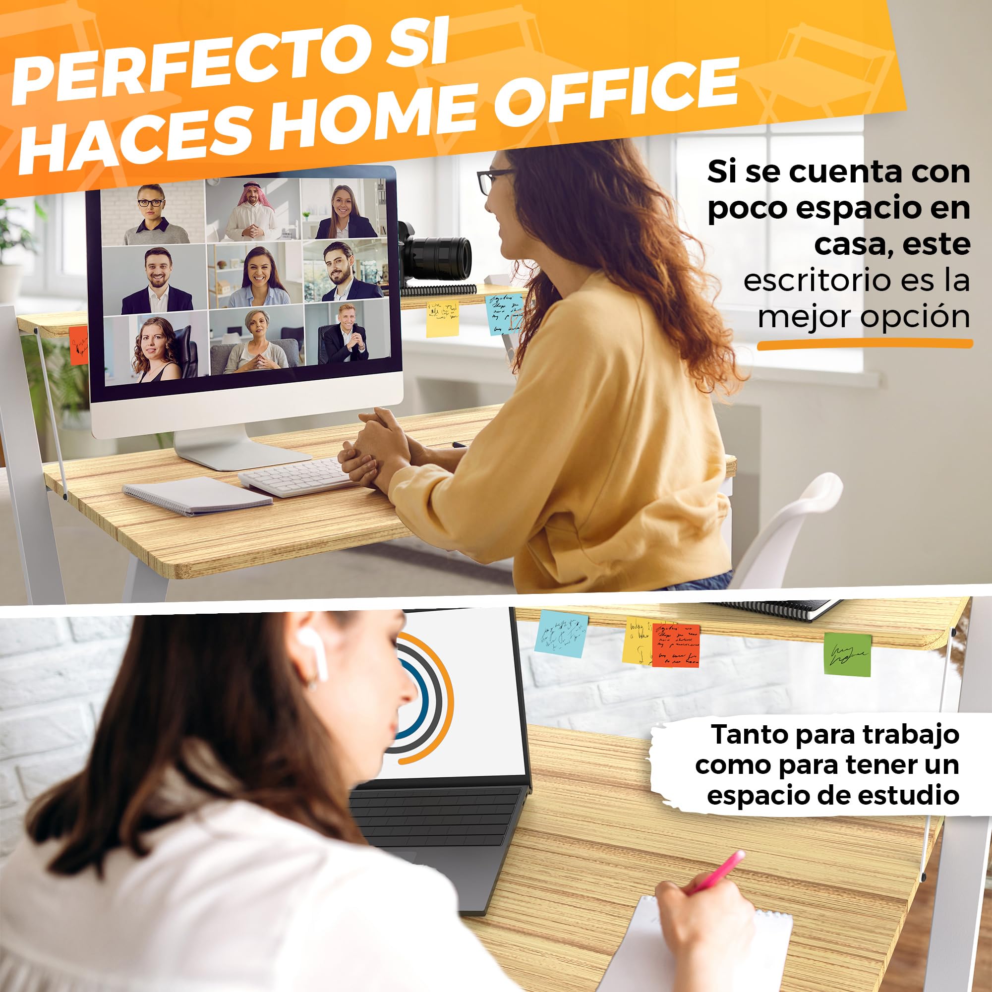 Escritorio Plegable con Estante para Monitor , Mesa Escritorio Pequeña sin Montaje , Escritorio Blanco para Oficina , Estudio o Casa , Ideal como Mesa Ordenador Portátil o Escritorio Abatible.
