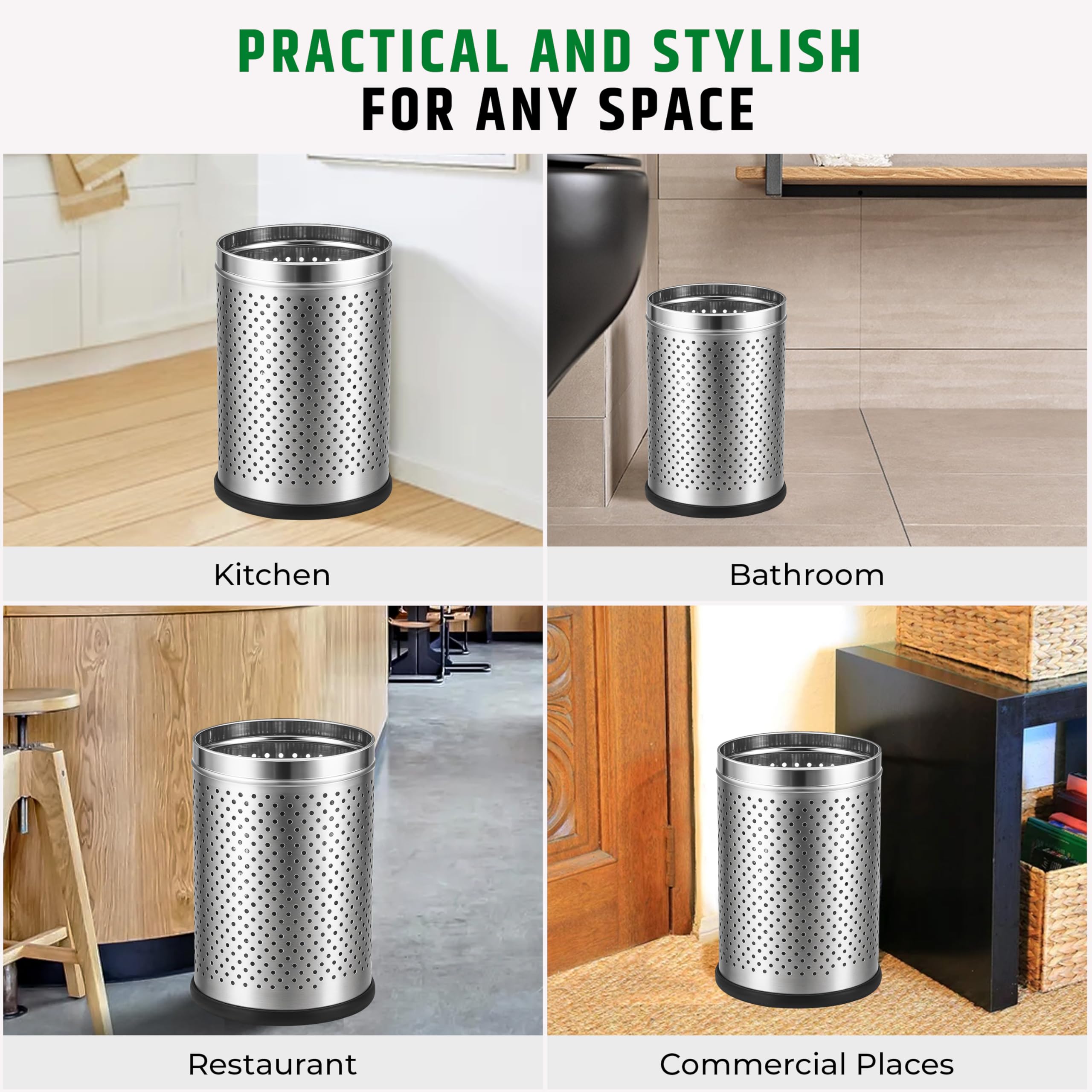 Stainless Steel Dustbin - 18L Open Top Trash Can -6