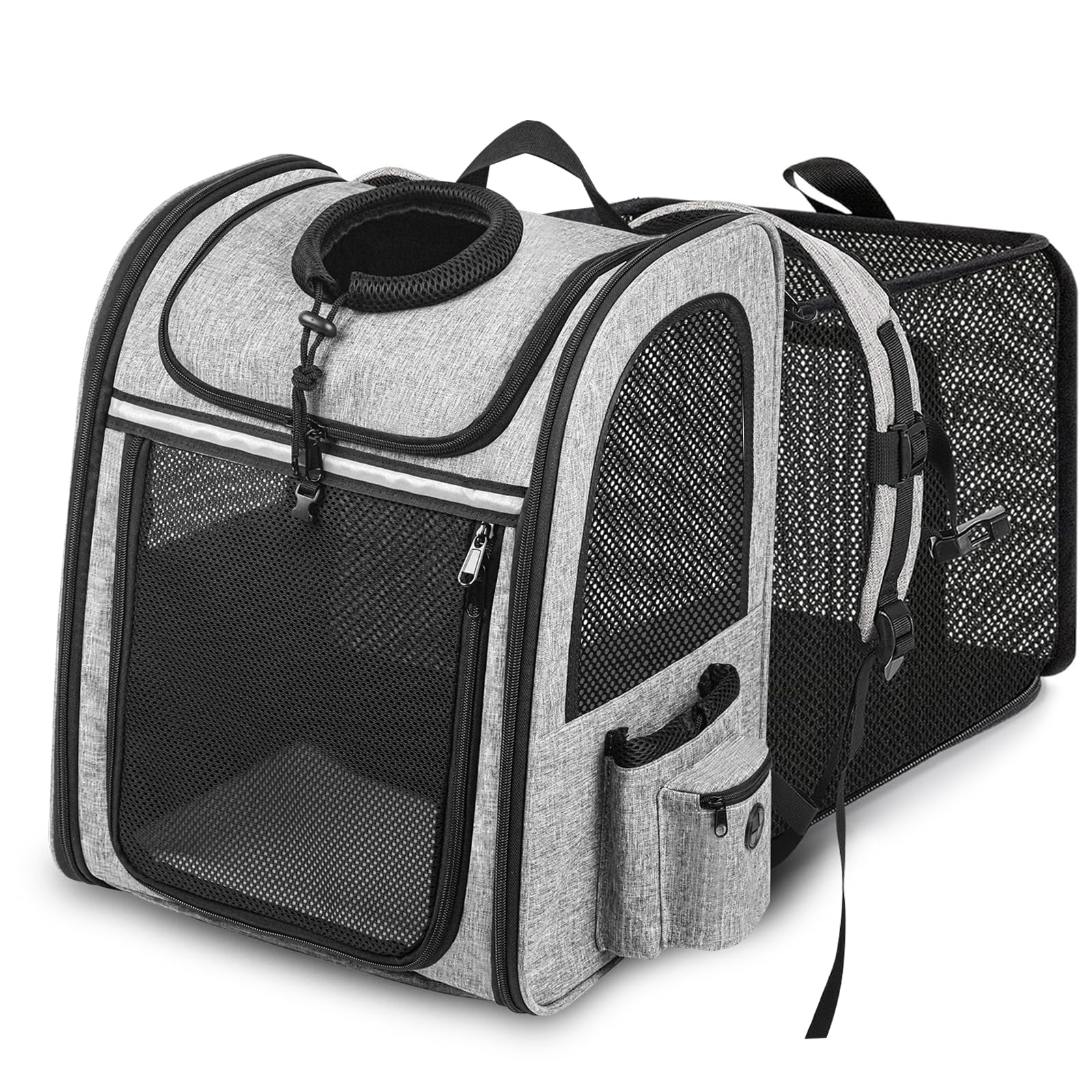 TransniCat Carrier Backpack, Pet Carrier Backpack Expandable for Cats Small Dogs Puppies Fit Up to 18 Lbs, Foldable Puppy Backpack Carrier with Breathable Mesh for Travel Hiking Camping