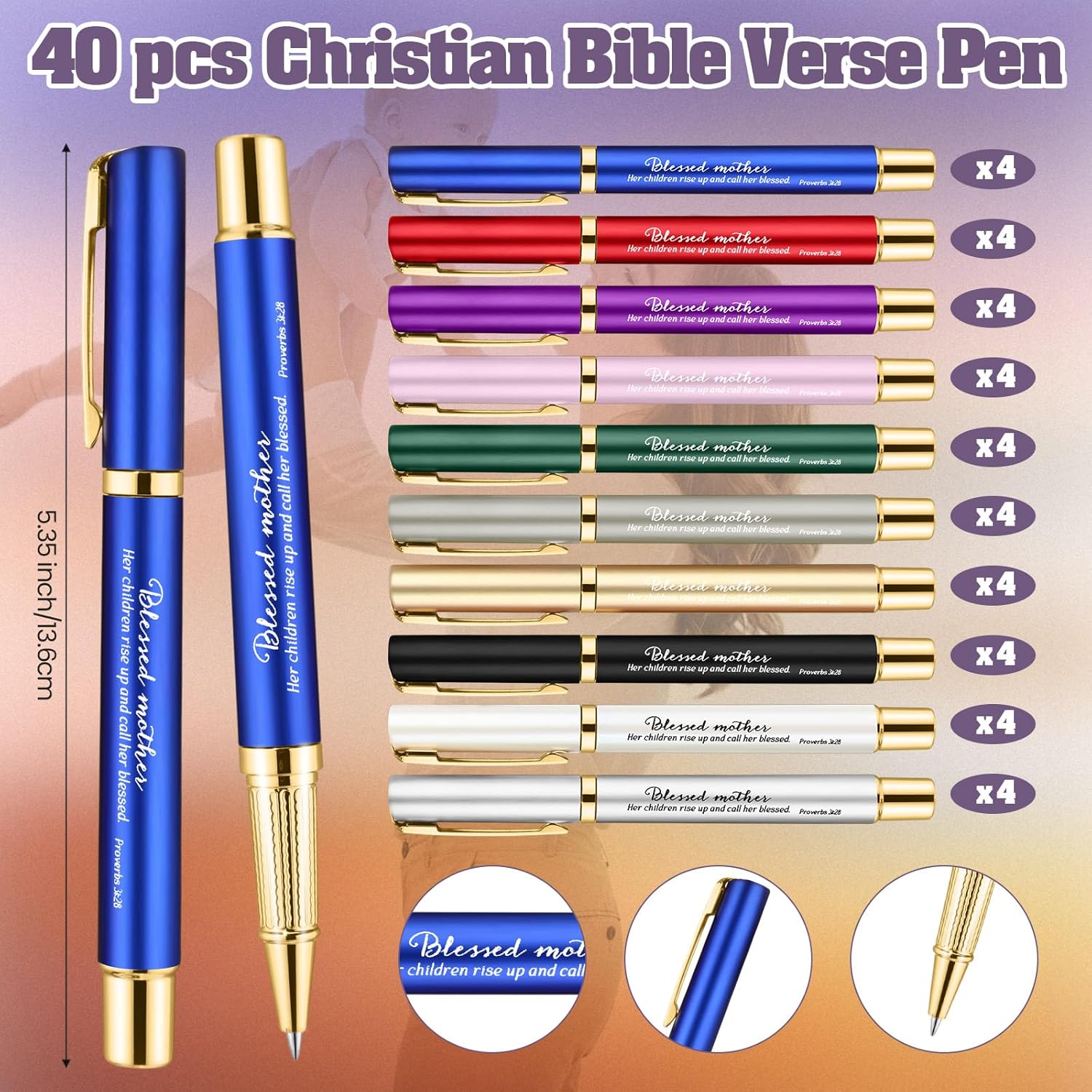 AmazingSpark Mothers Day Gifts for Church God Bless Mothers Religious Silicone Keychain Bible Verse Ballpoint Pen with Inspirational Cards Christian Gift for Mom Women Paster's Wife(40 Sets)