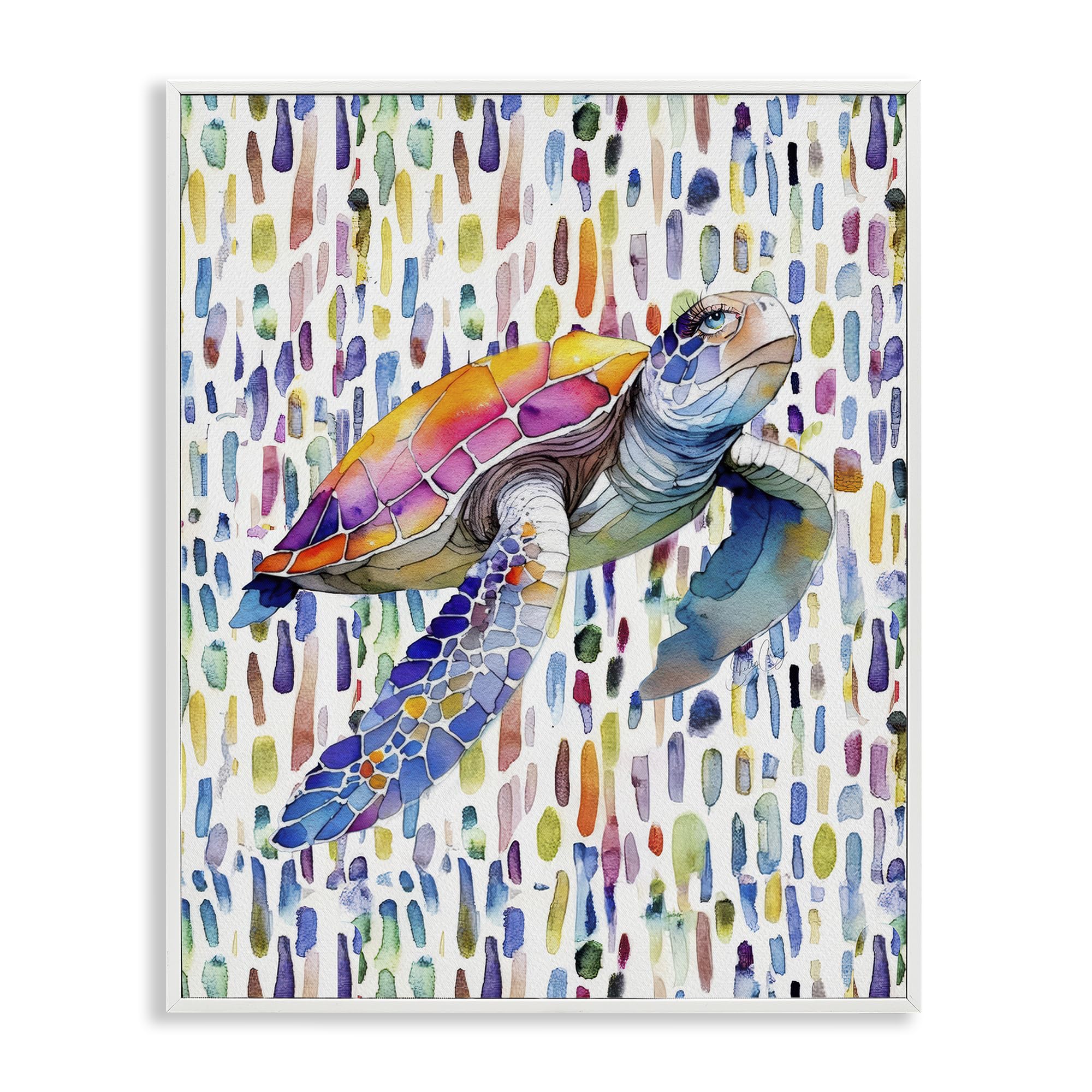 Stupell Industries Coastal White (Textured) 'Turtle On Colorful Dots'| Framed Giclee Art