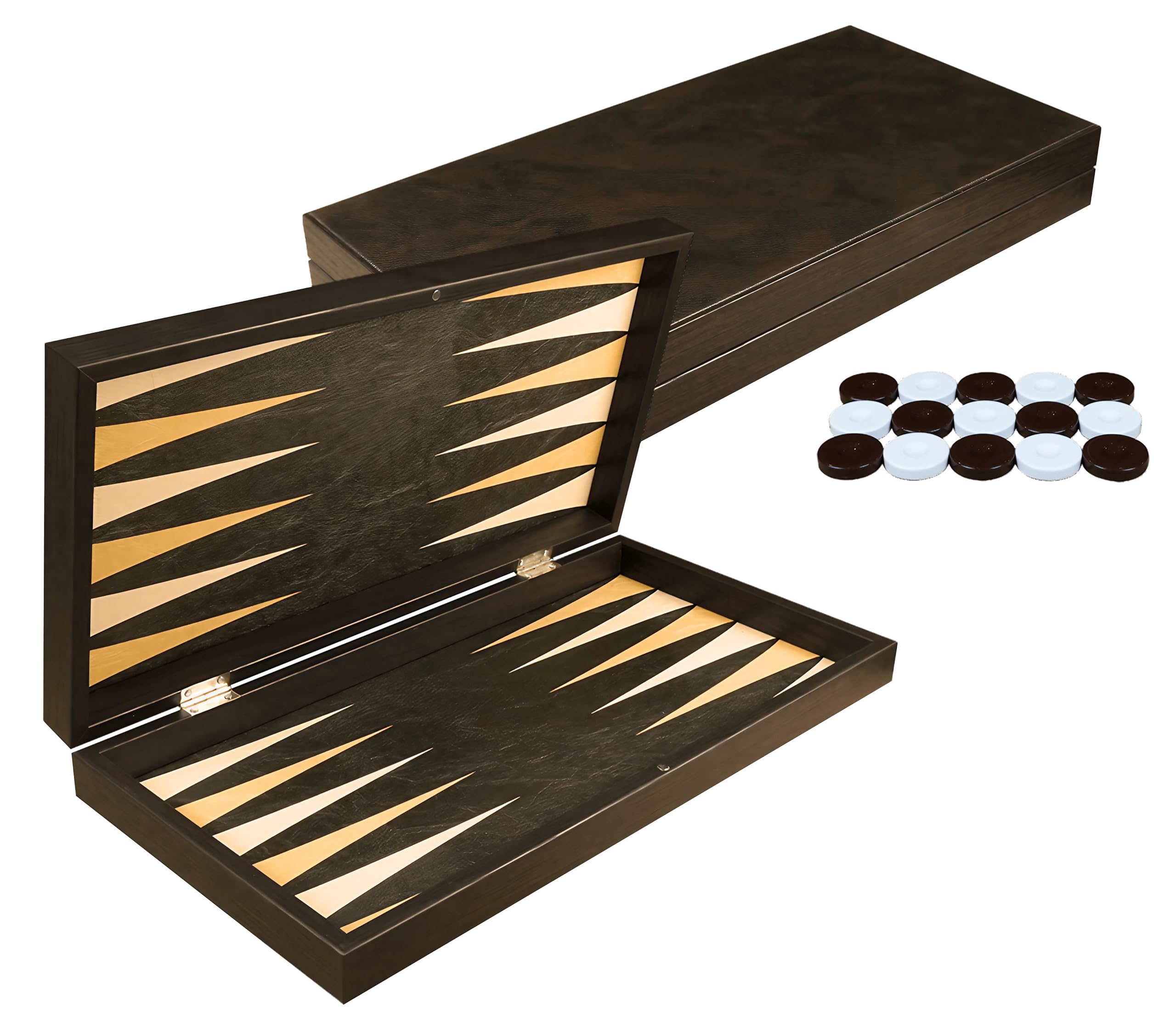 PrimoLiving Deluxe Holz Backgammon Imperial Noble-Brown XXL – 48 x 49 cm - Spielfeld und Deckel mit feinem Kunstleder veredelt
