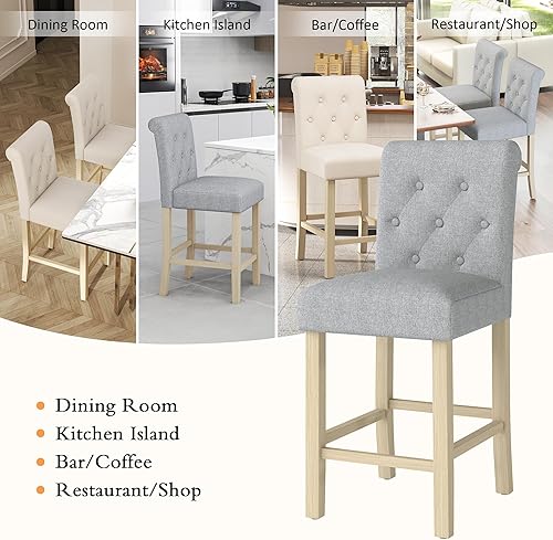 Miniatura 46 de GOTMINSI Juego de 2 taburetes de bar de 24 pulgadas para isla de cocina, taburetes de bar tapizados de altura de mostrador con decoración copetuda,