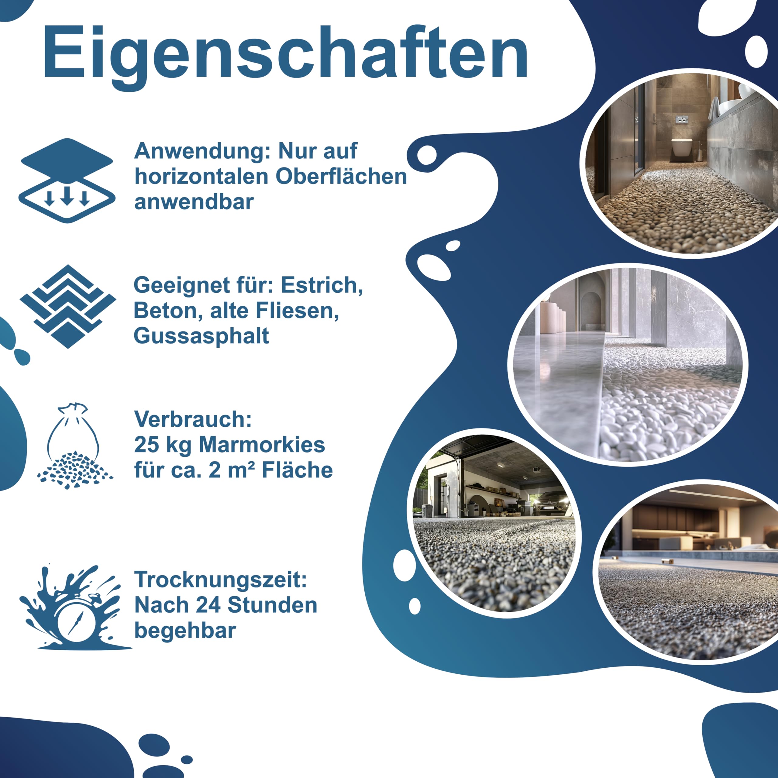 Steinteppich Außen Komplettset – 25 kg Marmorkies Bianco Verona 1-4mm + 1,5 kg UV-geschütztes Bindemittel – Ideal für langlebige Außenflächen, 2 m² Abdeckung