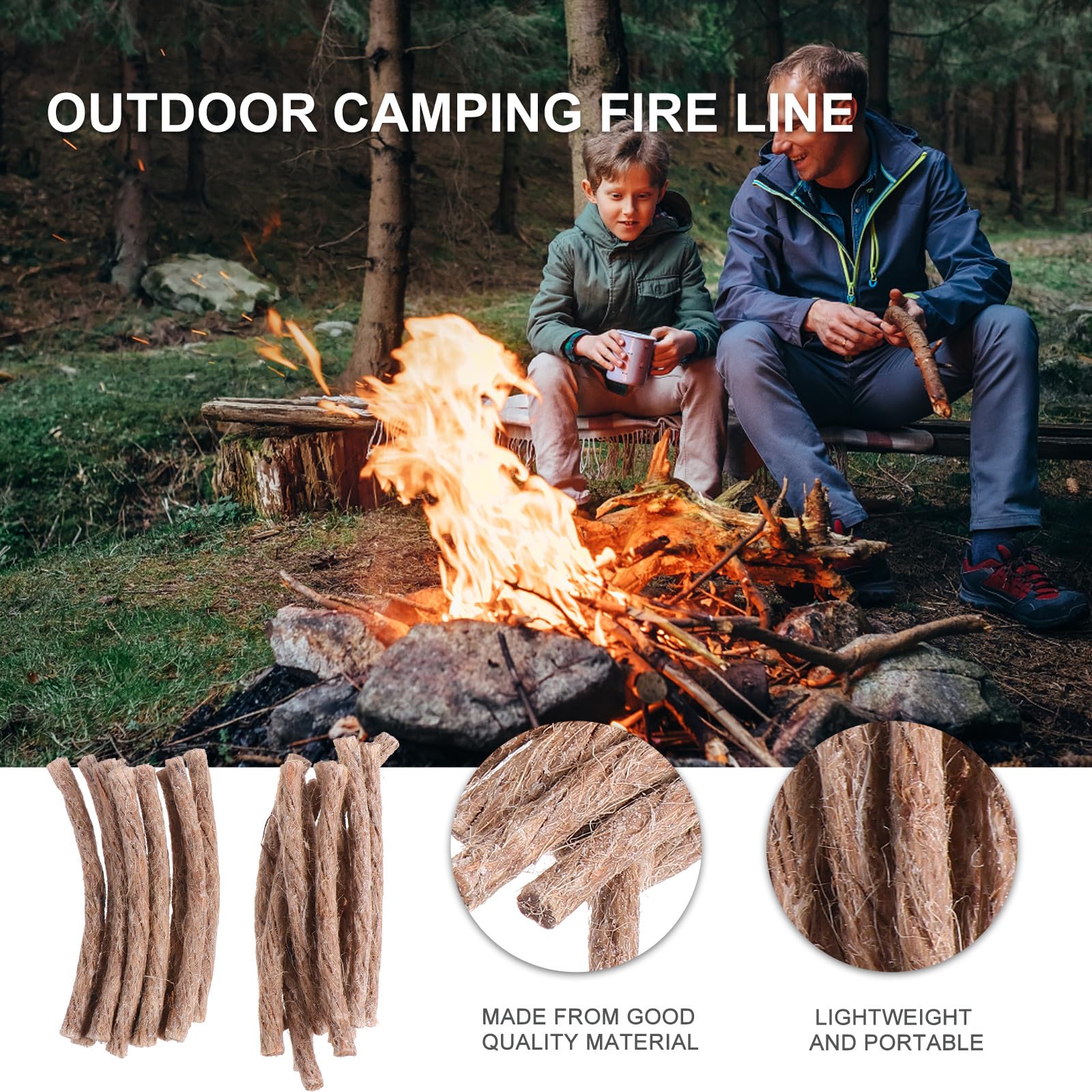 Allume-feu De Randonnée Avec Corde De Chanvre Ciré Et Poignée Aluminium – Imperméable, Résiste Au Vent, 29 Cm