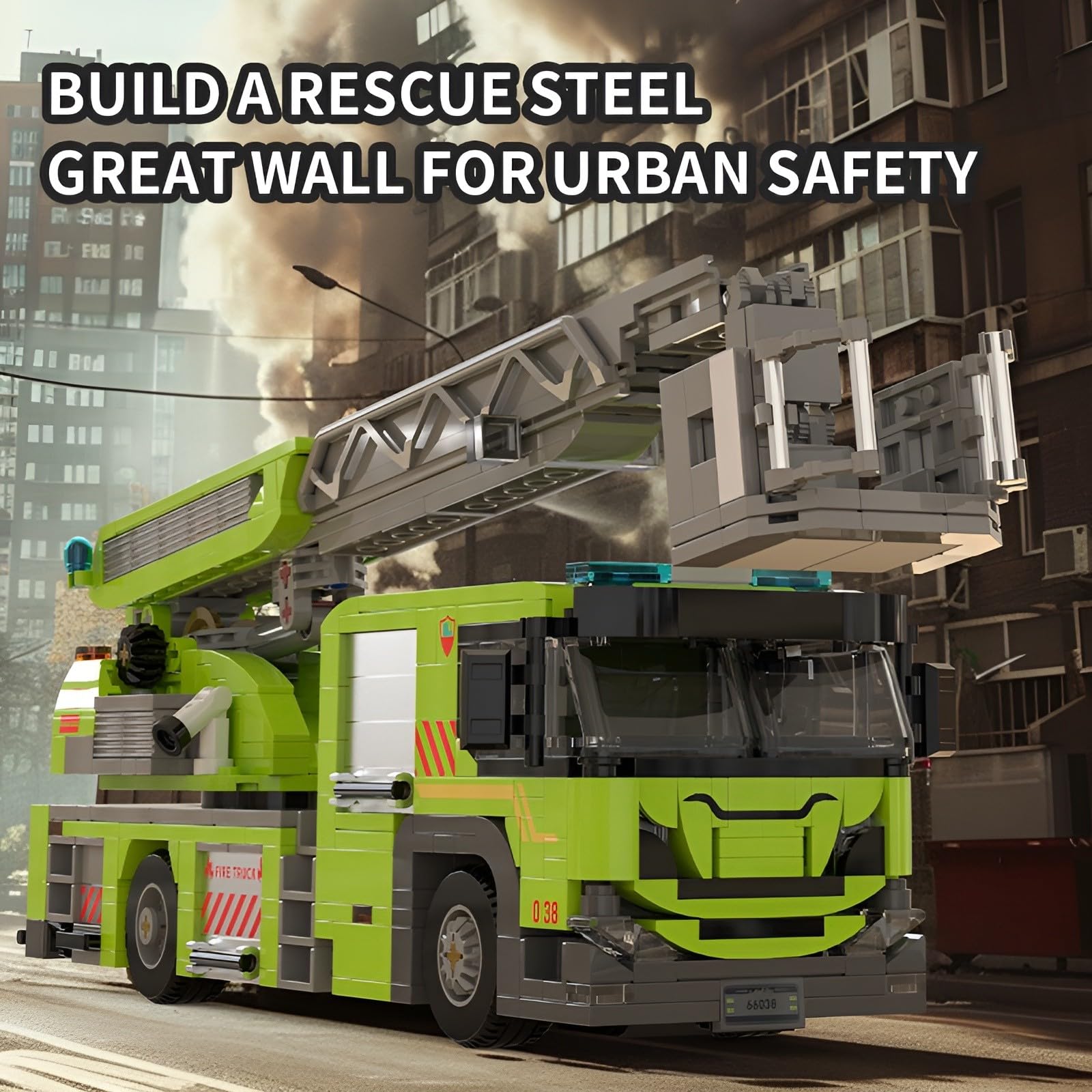 Technik LKW Klemmbausteine Set, Feuerwehrauto Bausteine, Leiter-Feuerkran Montagesatz Spielzeug, Geschenk für Erwachsene und Kinder, Kompatibel mit L***, 829 Teile