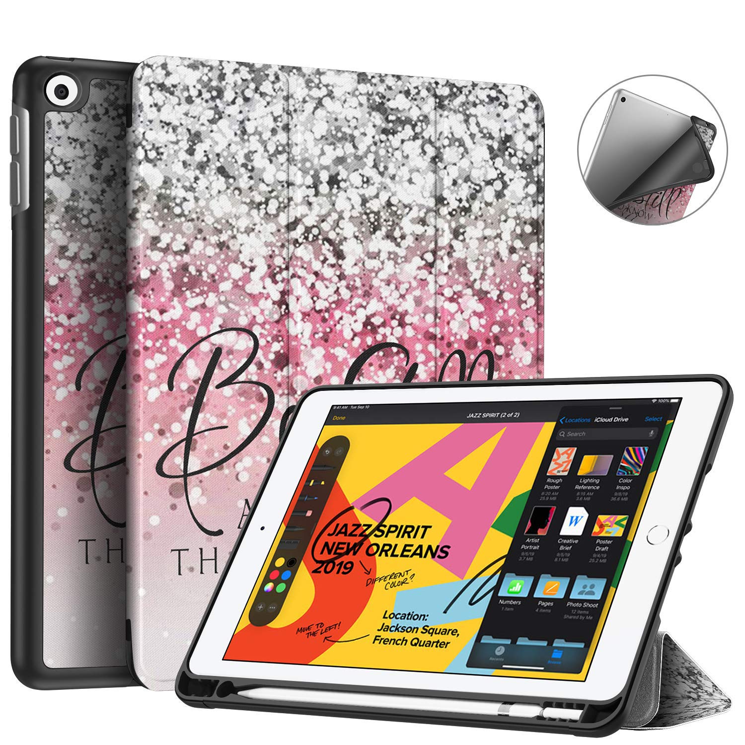 iPad 7th Generation Case,iPad 10.2 Case 2019,CICPLKSE Bible Verse Psalm 46:10 Be Still and Know Slim Stand Folio Case with Pencil Holder,Auto Sleep/Wake Back Smart Soft TPU Case for iPad 7th 10.2"2019