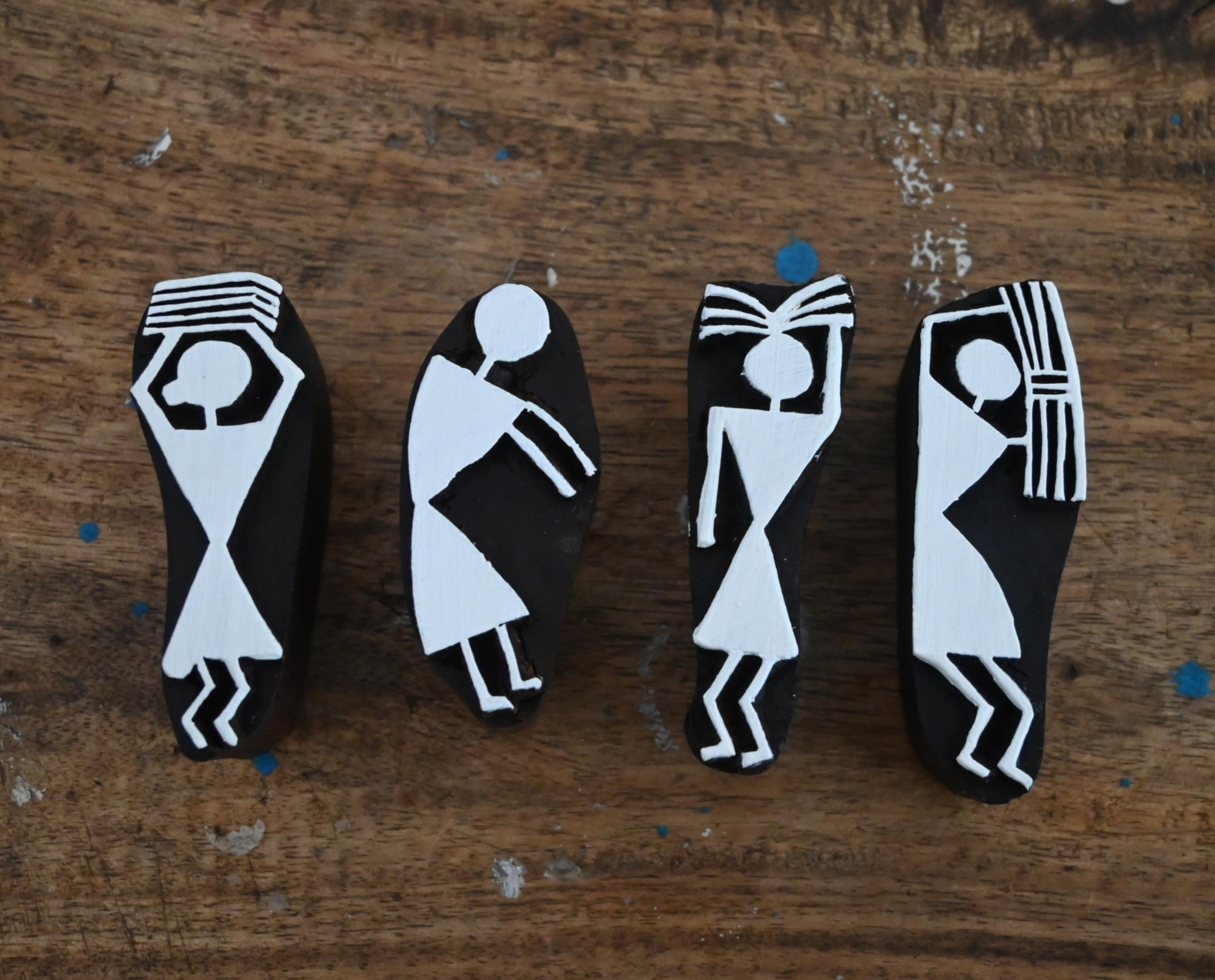 Warli Type Wooden Printing Block Stamp for Making Pottery/Stamp/Craft Textile Printing - (Set of 4 Piece 3 inch)
