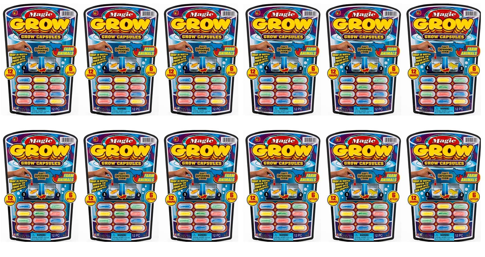 JA-RU Magic Grow Capsules (12 Pack; 12 Capsules Each) Expanding Foam Sponge Toy for Kids. Sea Creatures, Zoo & Farm Animals, Dinosaur, Bugs, & Cars. Water Growing Toys. Bath Party Favors. 305-12s