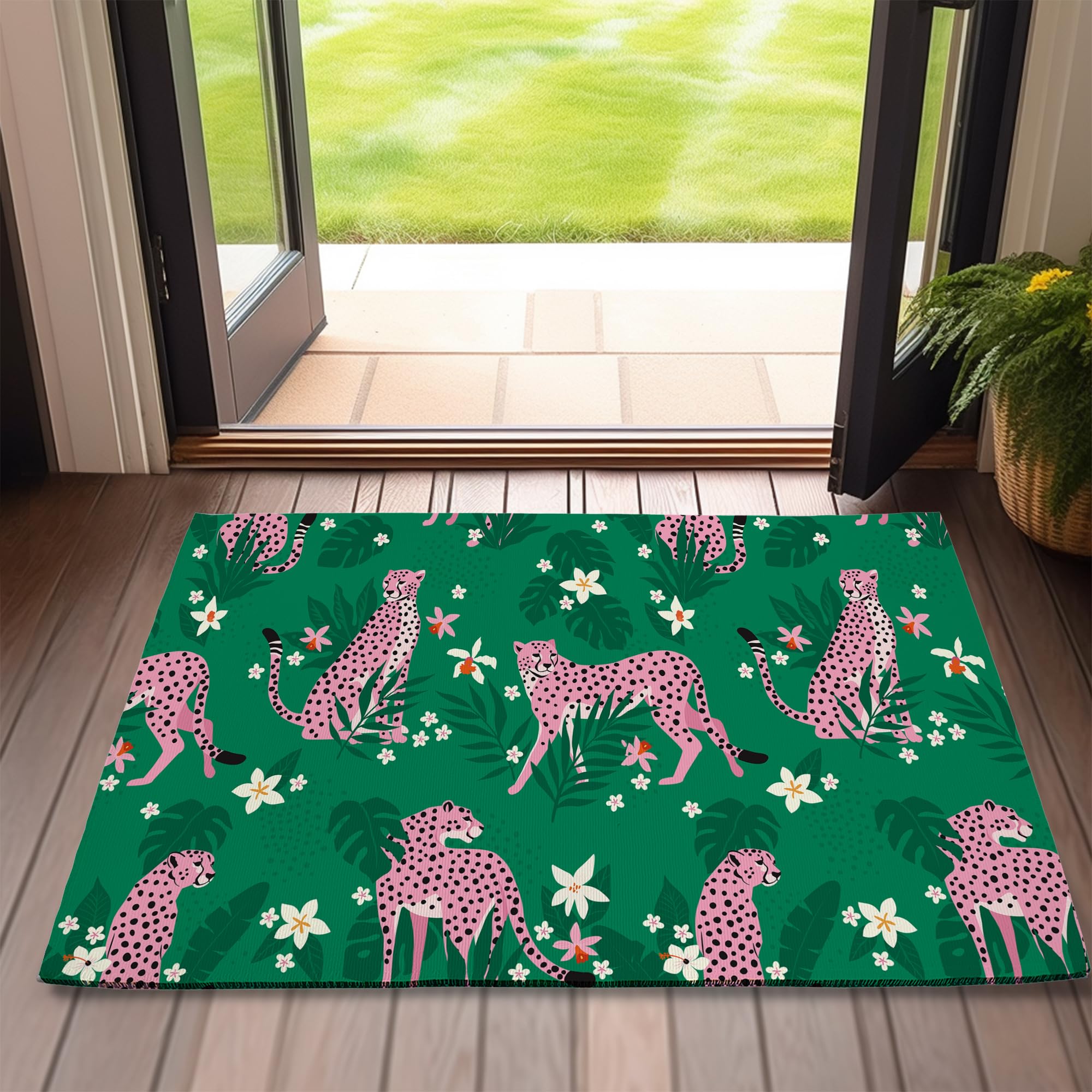 『 Green Leopard fam 』by Zuberi 60*60cm SPUNKER Tapete de porta, tapetes frontais de leopardo rosa 43 cm x