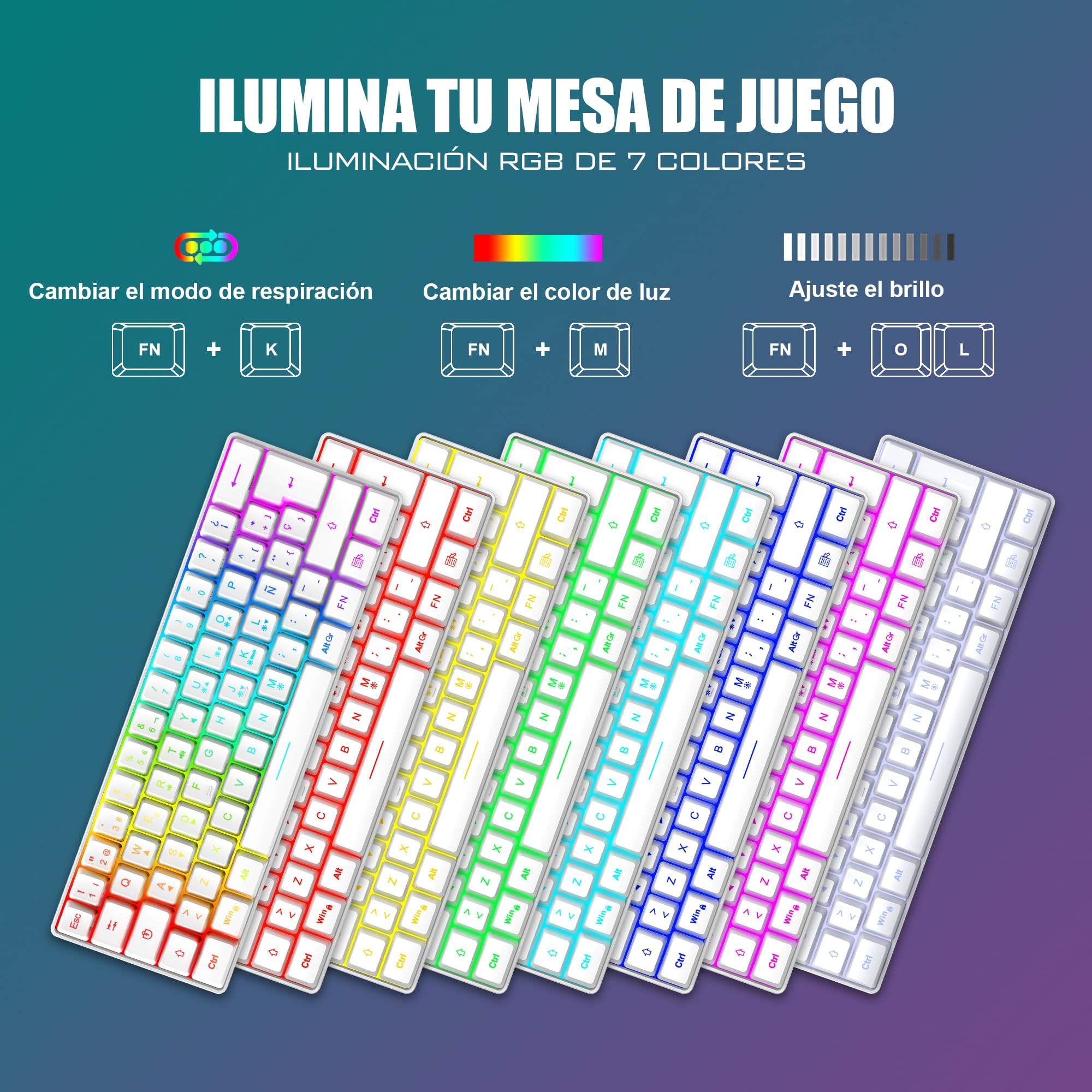 RedThunder K62 60% Combo Teclado y Ratón Gaming RGB Idioma Español, Teclado Mini Ultracompacto Retroiluminado y Ergonómico, Ratón Gaming Óptico 7200 dpi, Compatible con PC,PS5,Xbox (Blanco)