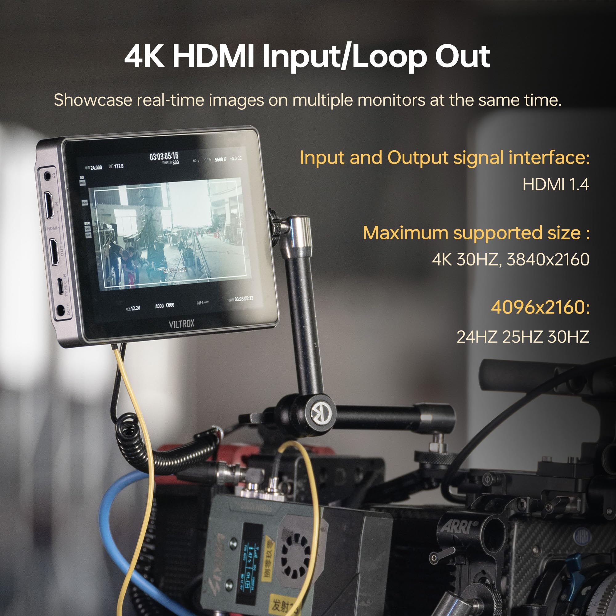 VILTROX DC-L1 7" Kamera Field Monitor Touchscreen DSLR Kamera Monitor mit 170° Weitwinkel 600 Nits, HD 1280x800 IPS 4K HDMI Loop In/Out mit Peak Focus Video Assist Waveform, Akku & Sonnenblende