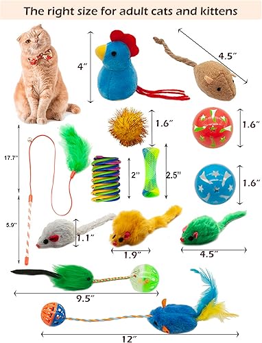 Miniatura 3 de Fashion's Talk Juguetes para gatos, paquete variado de gatitos para gatos, 20 unidades de felpa, teaser y bola de hierba gatera, ratones para gatos