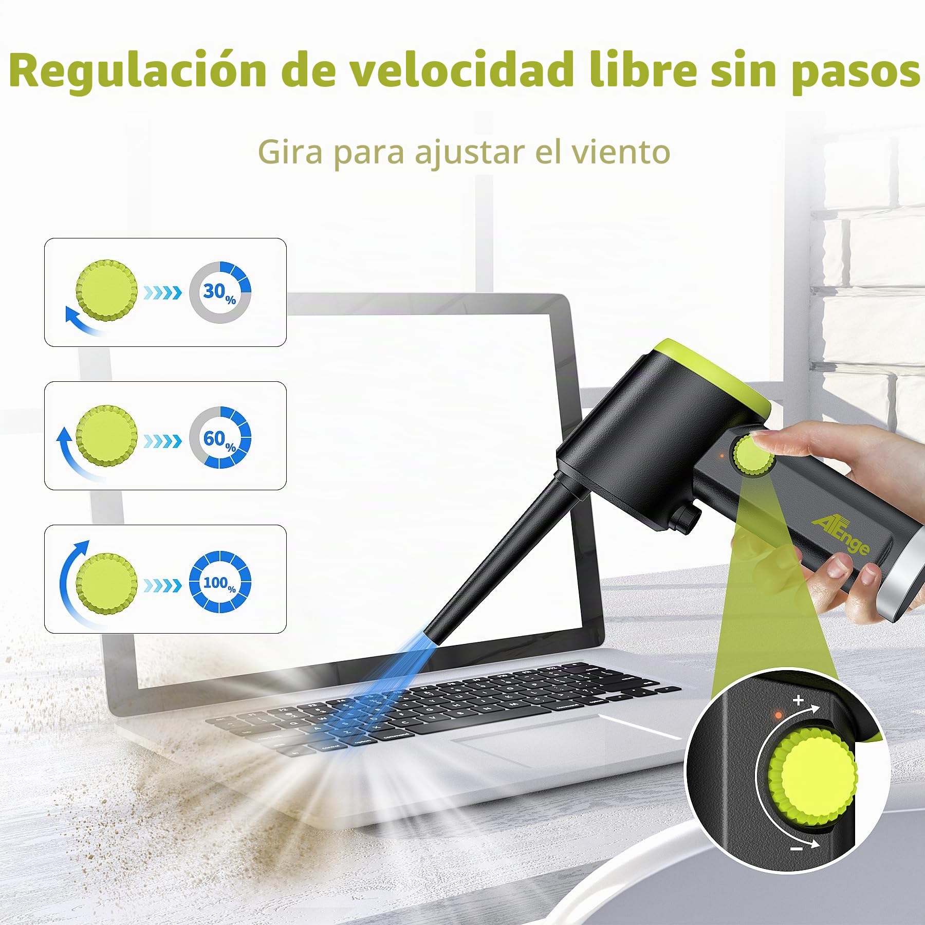 Soplador de Polvo Eléctrico Inalámbrico, Plumero de aire 41000 RPM, lata de aire comprimido portátil, con cable USB y cepillo de limpieza, para computadora, teclado, coche, casa de mascotas