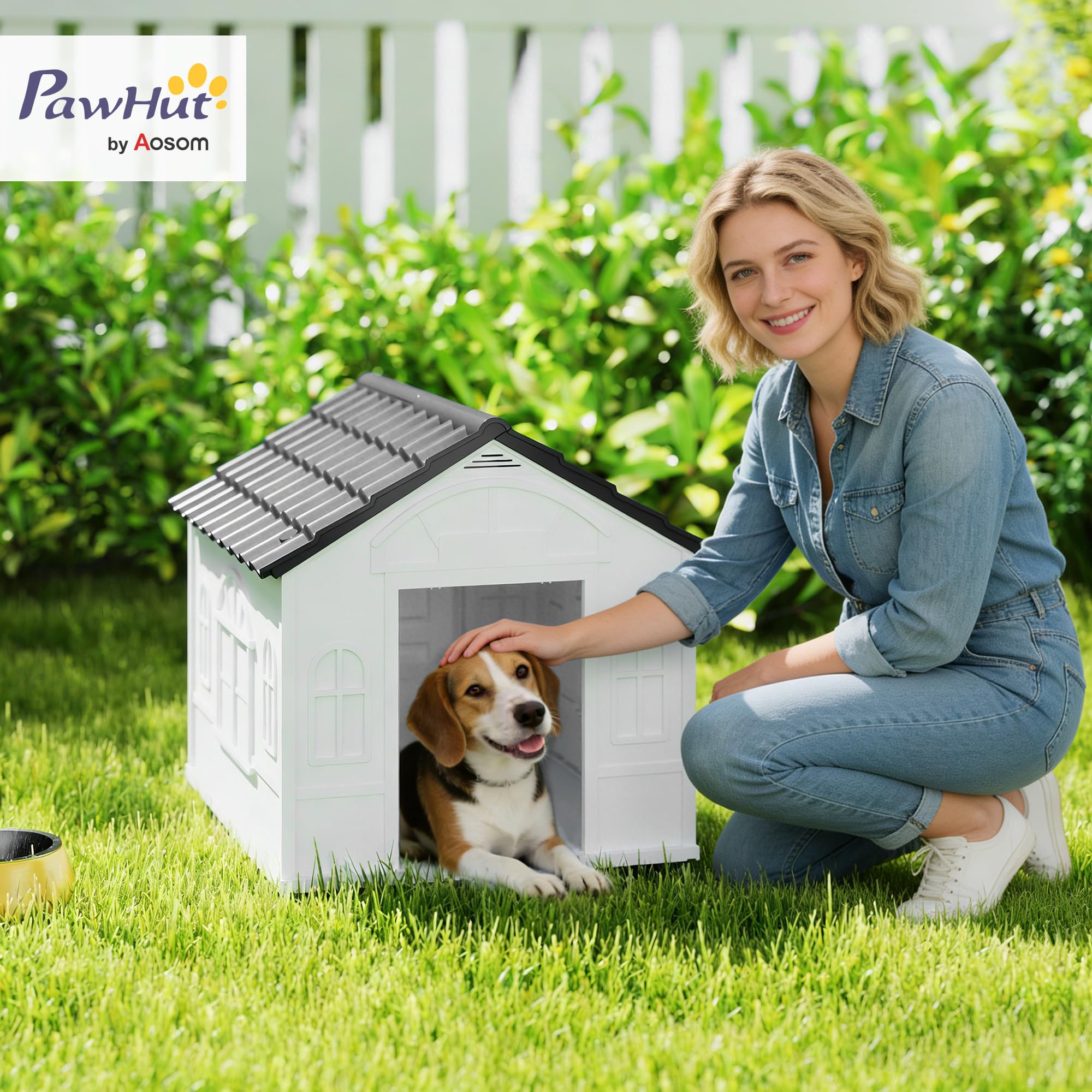 PawHut Niche d'extérieur en PP Blanc pour Chiens de Petite et Moyenne Taille - 65 x 75.7 x 63 cm