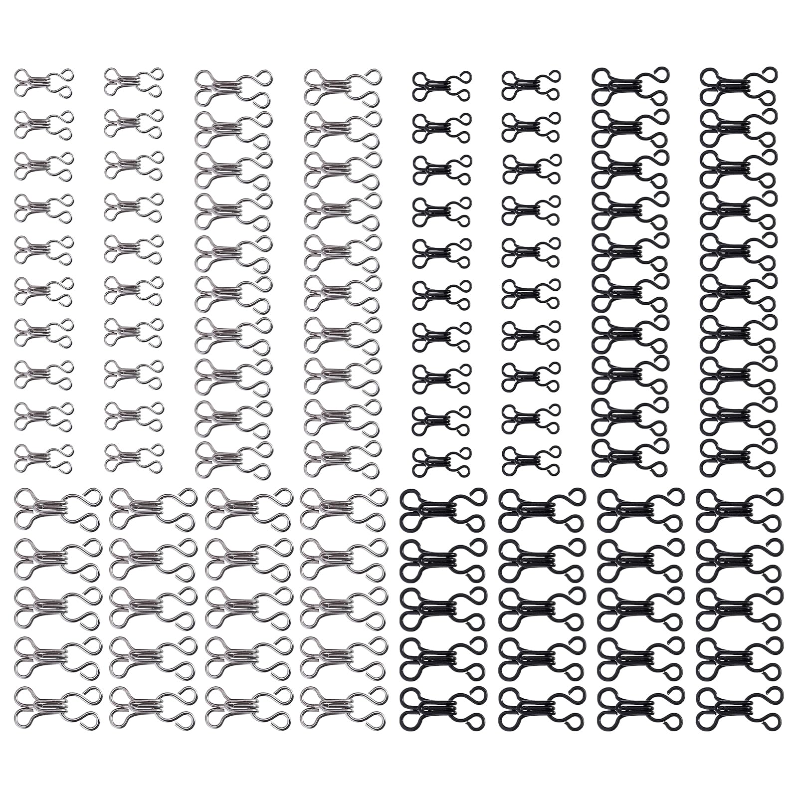 QIYUDA 120 Pcs Hook and Eye Closures for Clothing, Bra Hooks Clasps Replacement Sewing Clips Straps Black and Silver