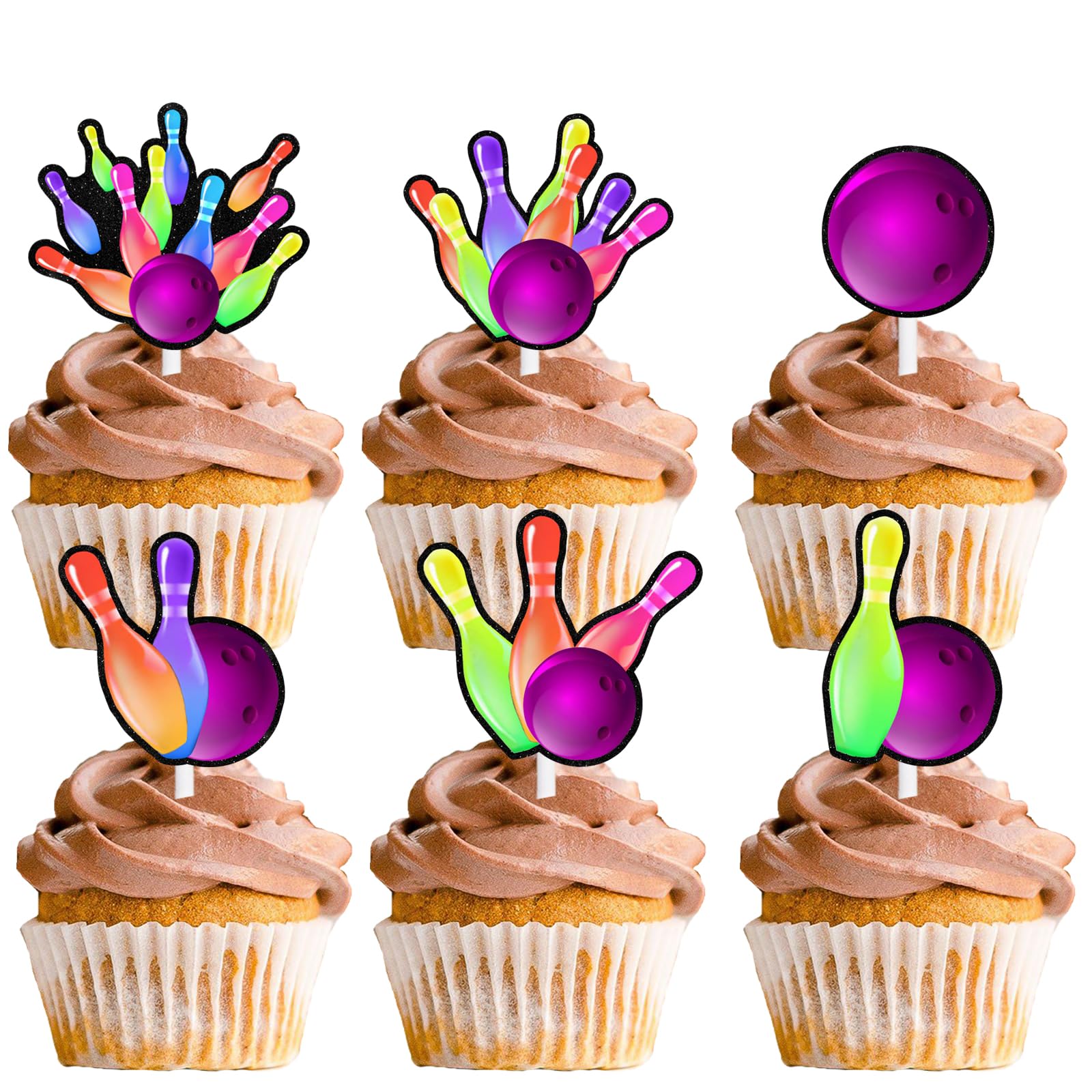 View 1 of 18pcs Glitter Strike Bowling Dessert Cupcake Topper Ball Sport Entertainment Theme Decor Supplies Boys Girls Happy Birthday Party Decorations