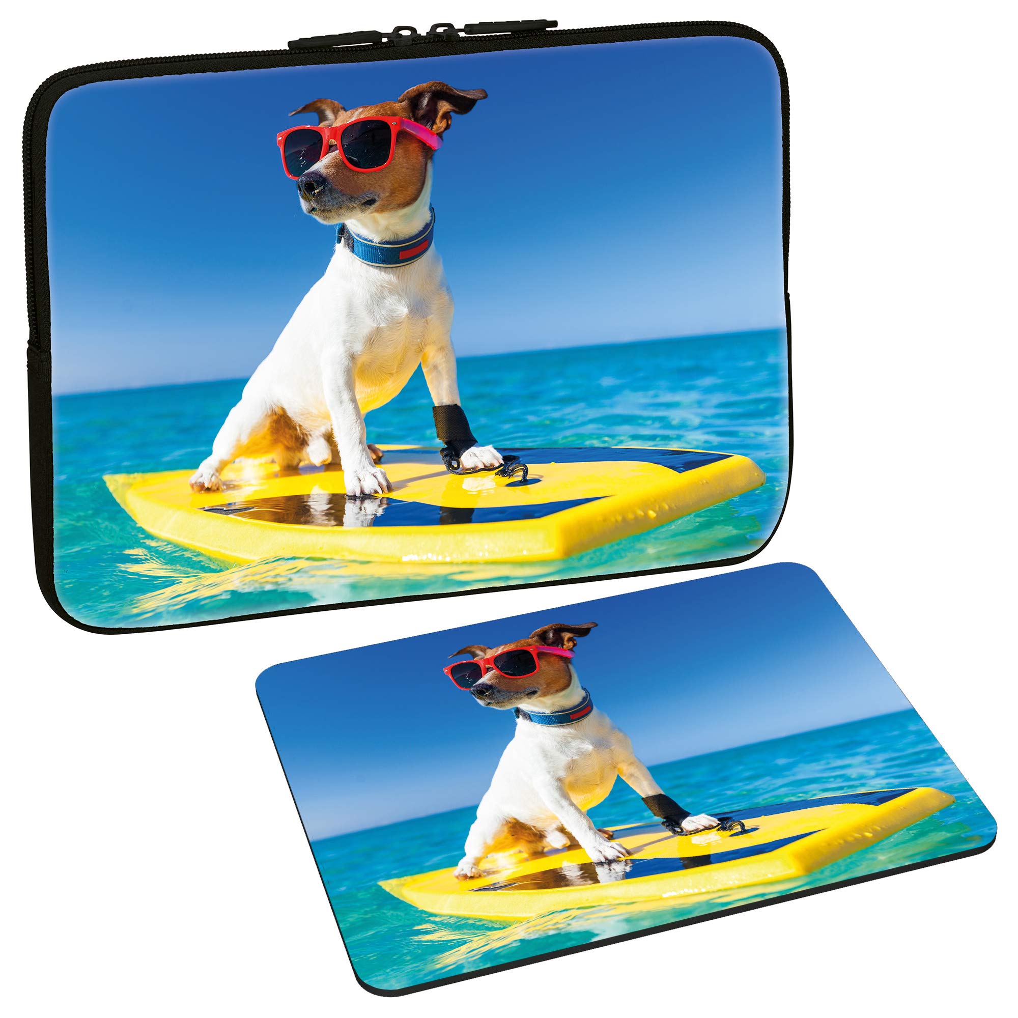 PEDEA Design Laptop Case Sleeve for up to 17.3 inch with mouse pad, Surfer Dog