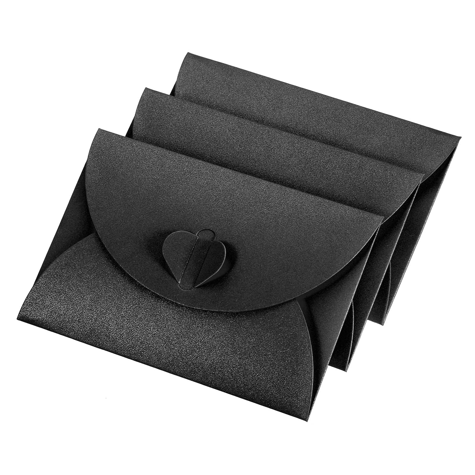 YOKIVE 24 Pack Mini Envelopes, Heart Shaped Clasp, Black, 4 x 2.8 inch