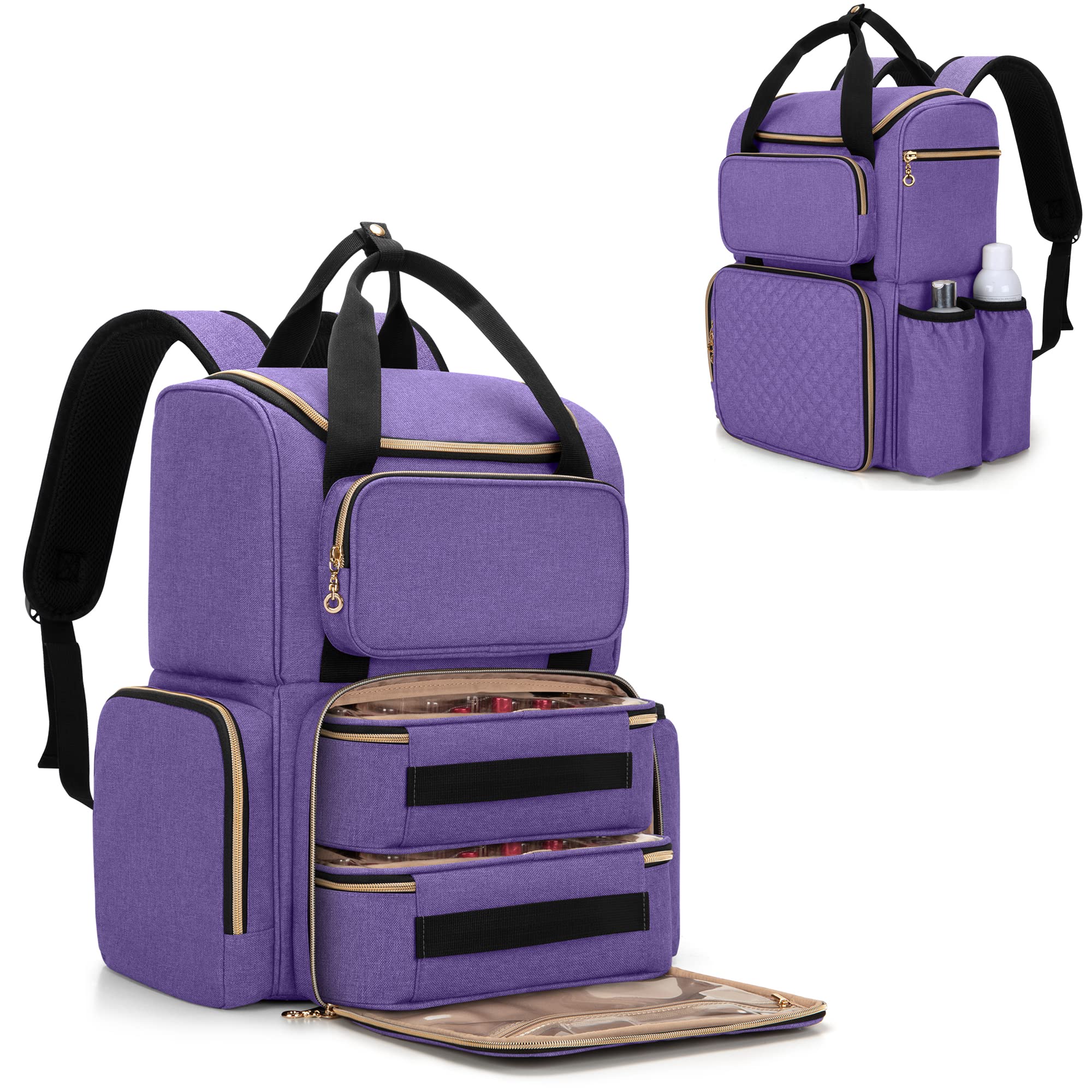 LUXJANail Polish Organiser (Backpack Version) Holds 70 Bottles and a Nail Lamp, Travel Nail Polish Bag with 2 Removable Cases and Tools Storage Pockets (Patent Pending)