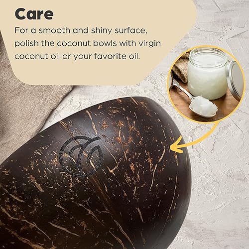 Miniatura 7 de purpleclay Juego de 2 cuencos de coco y cucharas de madera, naturales, hechos a mano, aptos para veganos, ensalada, batido o Buda y utensilios de