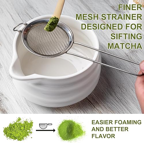 Miniatura 4 de Juego de batidor Matcha con caja de almacenamiento, juego de té Matcha de 8 piezas, incluye cuenco blanco matcha, batidor y soporte, cuchara y