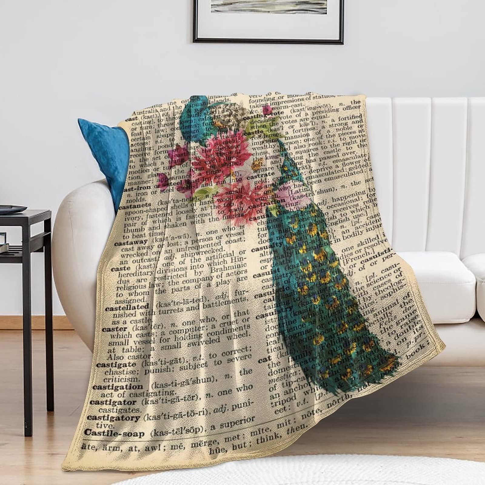 Couverture en flanelle paon plaid bohemien duveteux et confortable 127x152cm