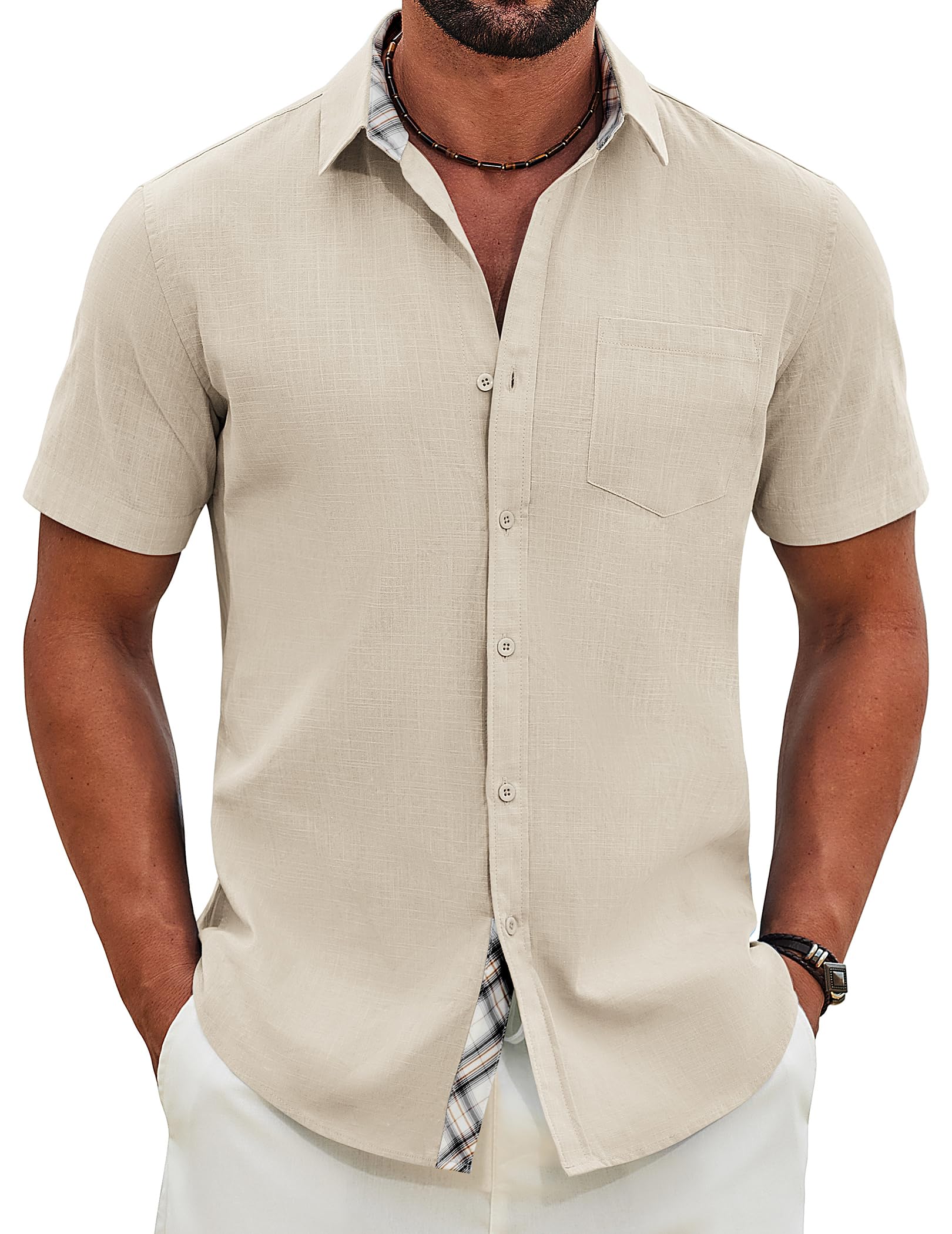 COOFANDY Mens Button Down Shirts Short Sleeve Casual Cotton Shirts Summer Beach Wedding Shirt with Pocket