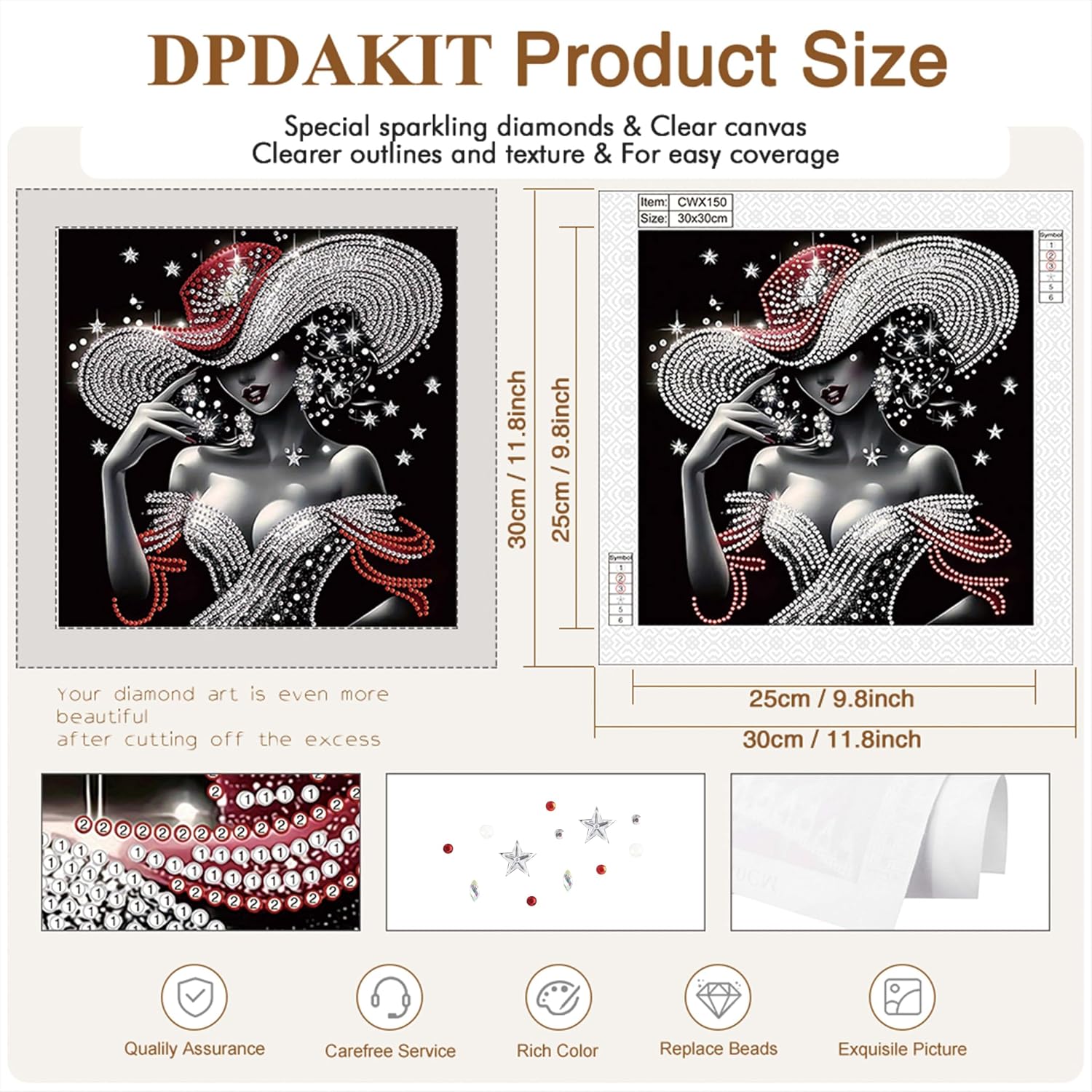 DPDAKIT Lady Special Shape Diamond Painting Art Kits for Adults, 12x12In image 4