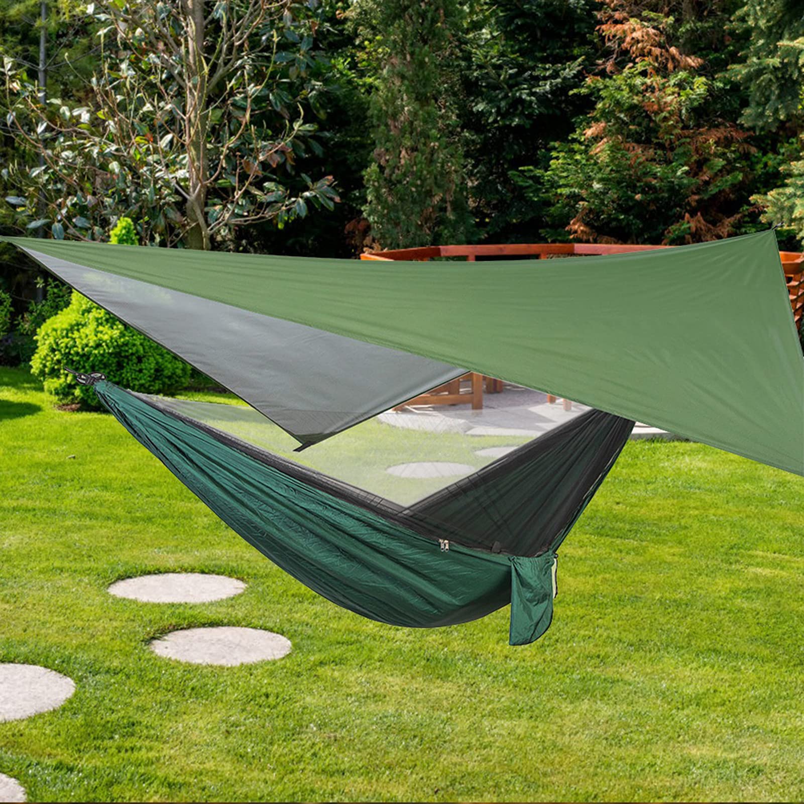 Yosoo Health Gear Amaca Portatile, Amaca Sospesa in Nylon con Zanzariera e Tettoia, Carico 300 Kg 290 X 140 Cm, Doppia Cerniera 3 Cuciture Ad Ago, per Campeggio, Viaggio, Giardino, Cortile