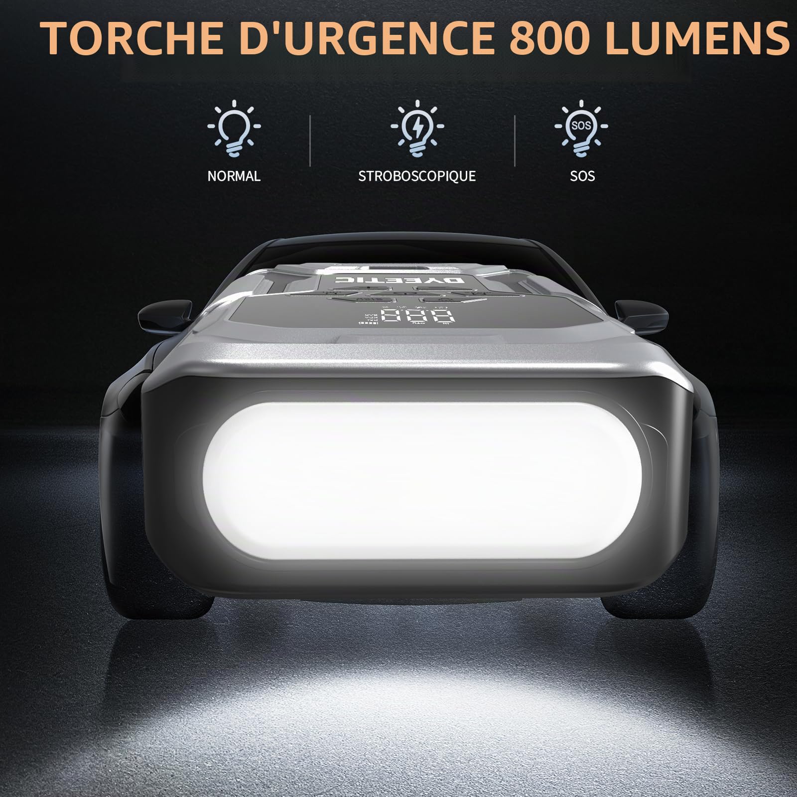 Booster Batterie Voiture Lithium 7000A avec Compresseur 150PSI/10.3Bar, 12V Gonfleur Pneus Voiture Porteable pour Véhicule (Jusqu’à Tout Essence & 12L Diesel), Lumière LED, Câbles de Démarrage