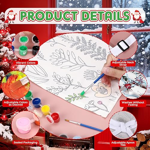 Miniatura 3 de Vesici Juego de regalo para colorear tu propio delantal para niños, delantal de flores de pintura con 12 tiras de pintura acrílica y 2 pinceles,