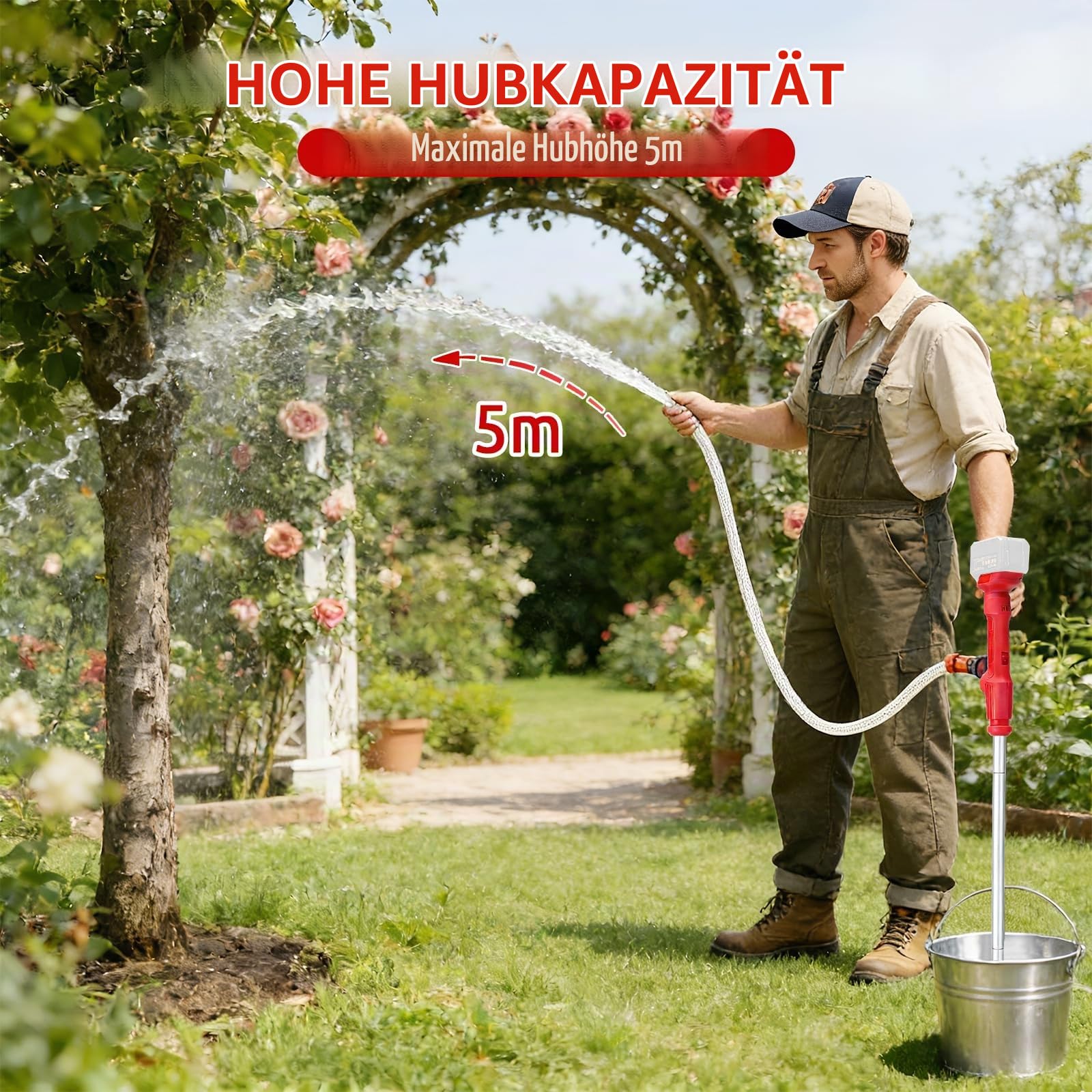 Akku Regenfasspumpe Kompatibel mit Makita 18V Akku (Ohne Akku) | Akku Regenfasspumpe Wasserpumpe, Tragbare Sumpfpumpe, Fördermenge 35 L/h, 5M Förderhöhe, Für Pool/Garten/Teich/Wohnmobil/Boot