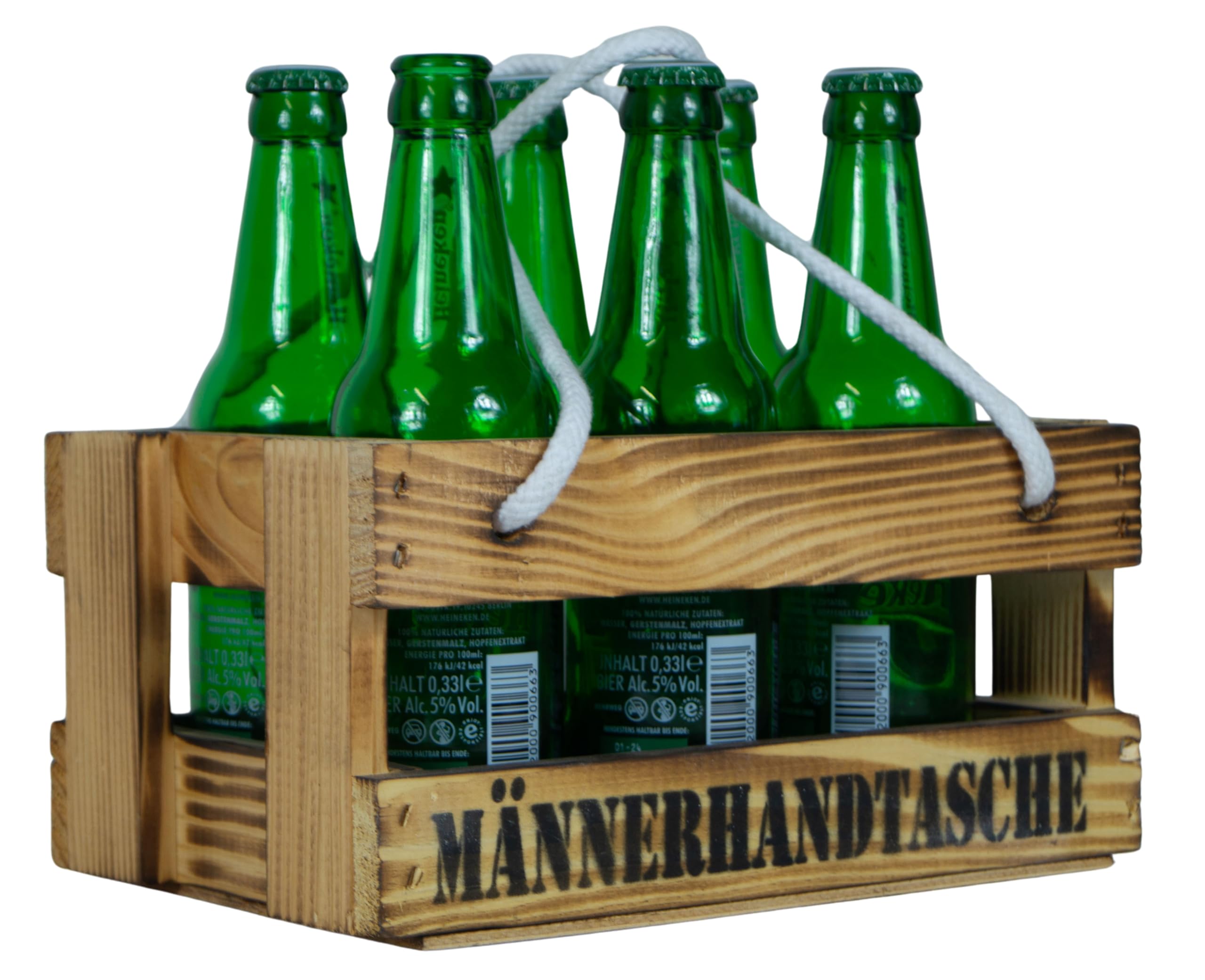 Holz-Männerhandtasche Flammendes Design | Getränketräger mit Griffbändern
