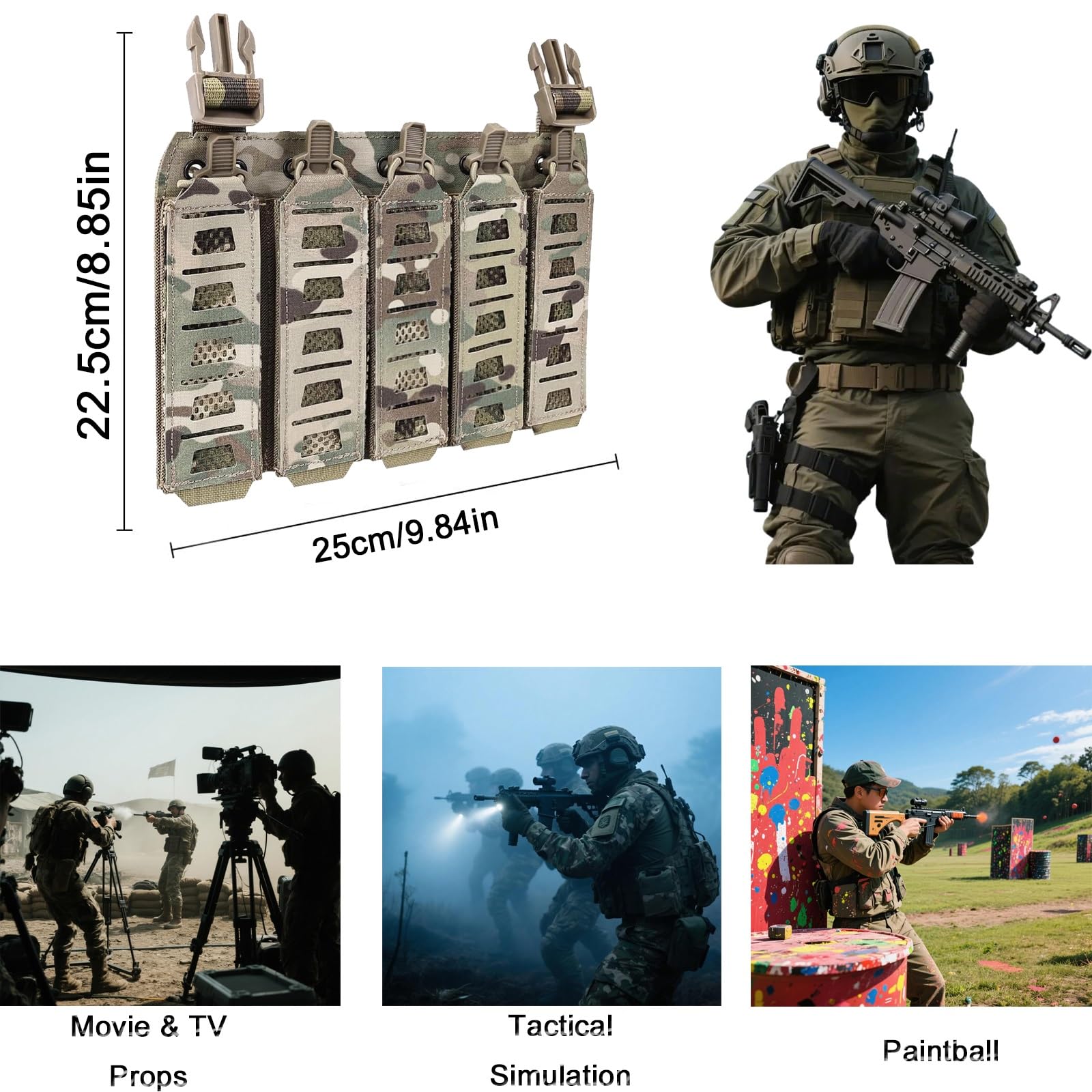 Portacaricatore Tattico da 5 Caricatori per 9 mm, in Nylon, Stile MP5, Accessorio per Gilet Molle per Addestramento all'Aperto