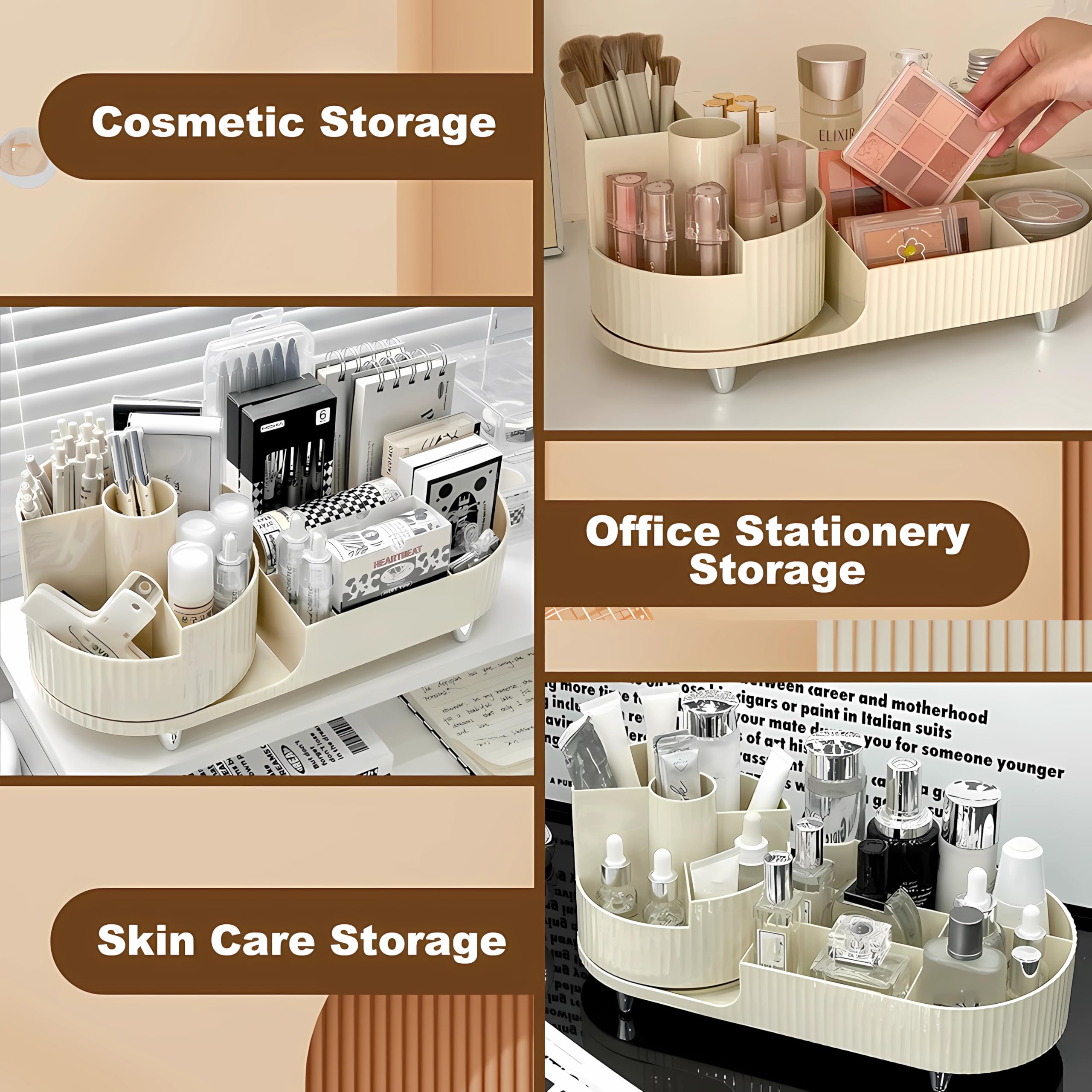 JVISION Organizer Trucchi, Porta Trucchi Organizer Rotante a 360°, Compartimento Rotante 2 in 1 Organizzatore di Trucco, Porta Pennelli Make Up per Rossetti, Profumi, Organizzatore Skincare