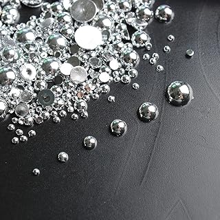 Mixed Sizes 2mm-8mm 1000pcs Imitation Pearls Half Ball Flatback Bead Loose Beads Gem Scrapbook Craft DIY Decorations (Mine Silver)