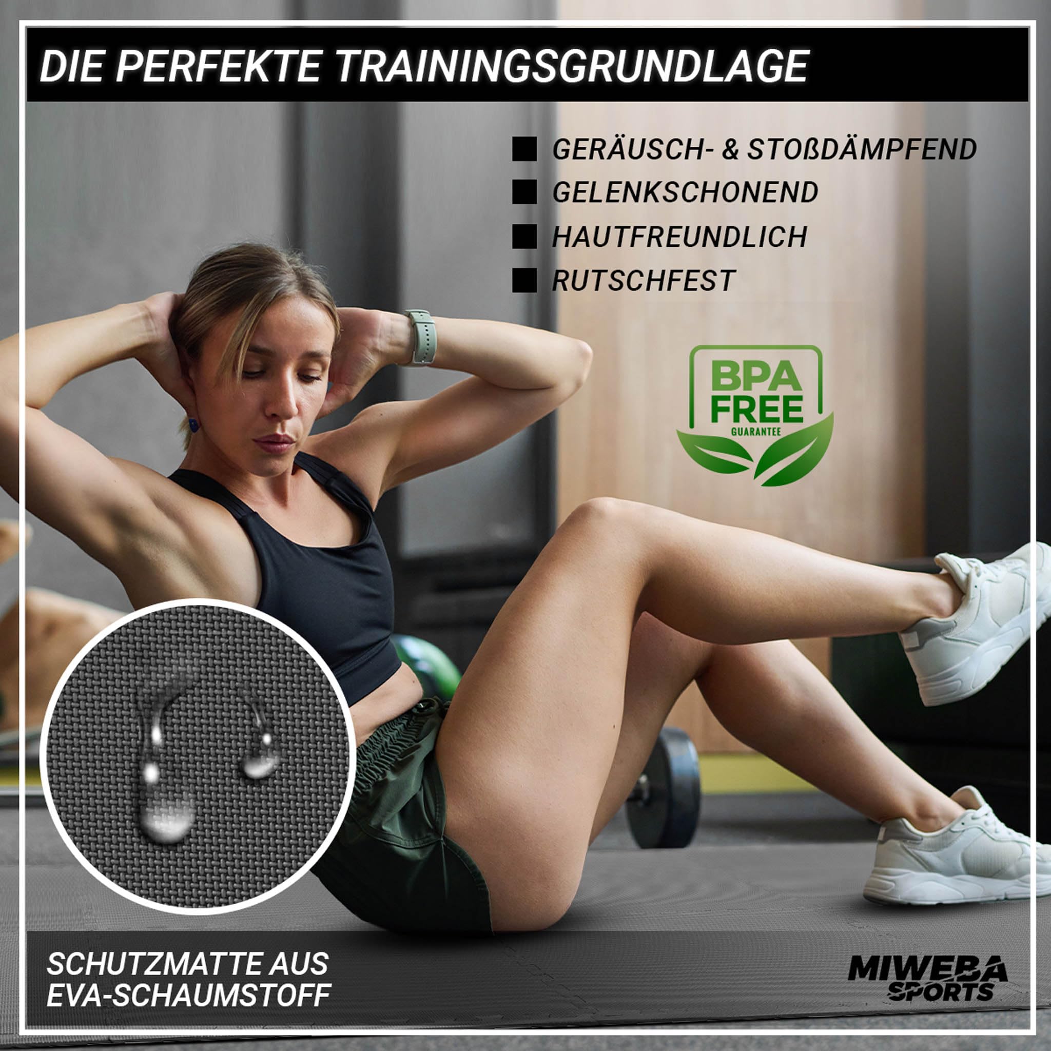 Miweba Sports Bodenschutzmatte BS100 | 18-teilig 3,175 m² - Yogamatte Gymnastikmatte Puzzlematte Fitness Sportmatte Fitnessmatte Gummimatte Turnmatte Trainingsmatte Puzzle Matte Bodenmatte