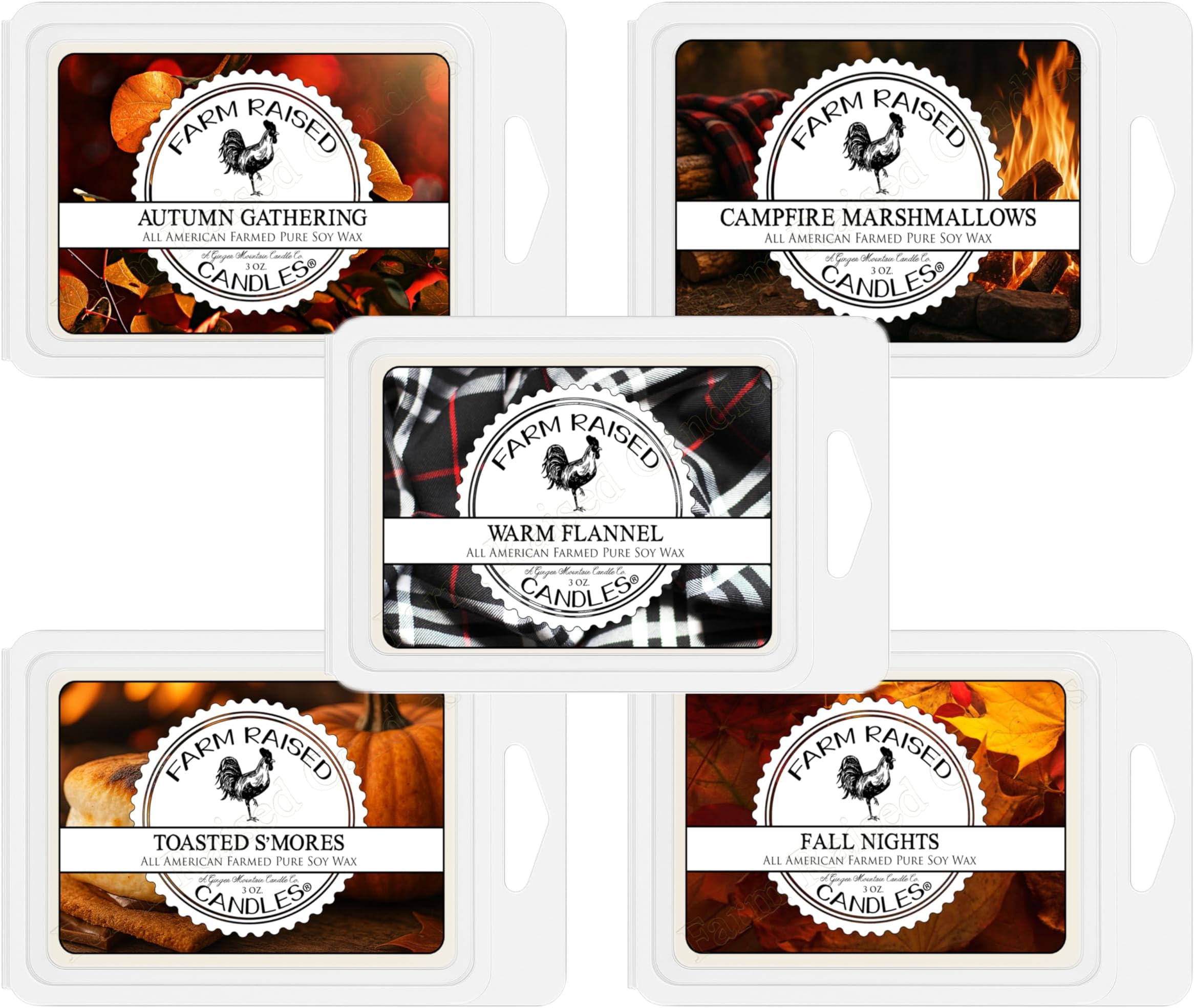 Farm Raised Candles - USA Grown Soy Wax Melts - Fall - Bakery Variety Packs – 5 Pack, 16oz Total – Wax Melt Warmer Scents – (Winter Cabin 5 Pack Variety)