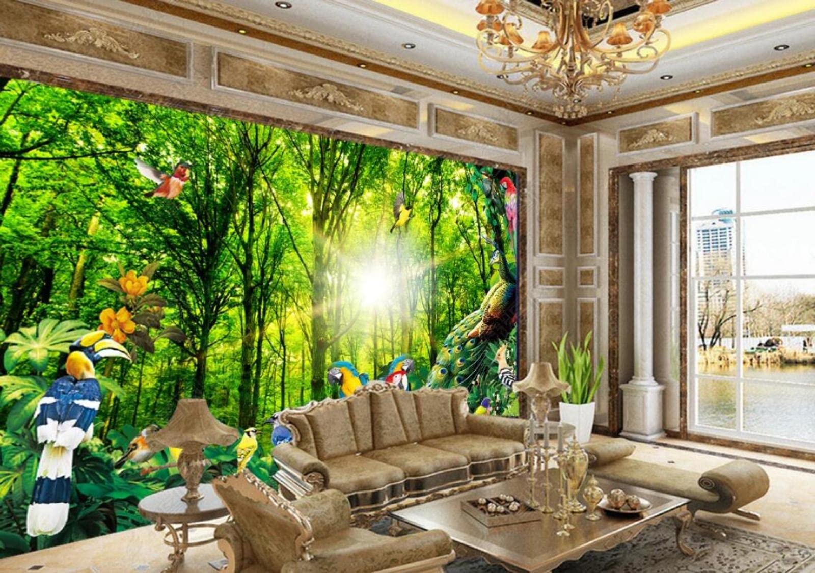 Carta Da Parati Adesiva Per Porte 90x200 Cm – Foresta Pappagallo, Impermeabile In PVC, Autoadesiva