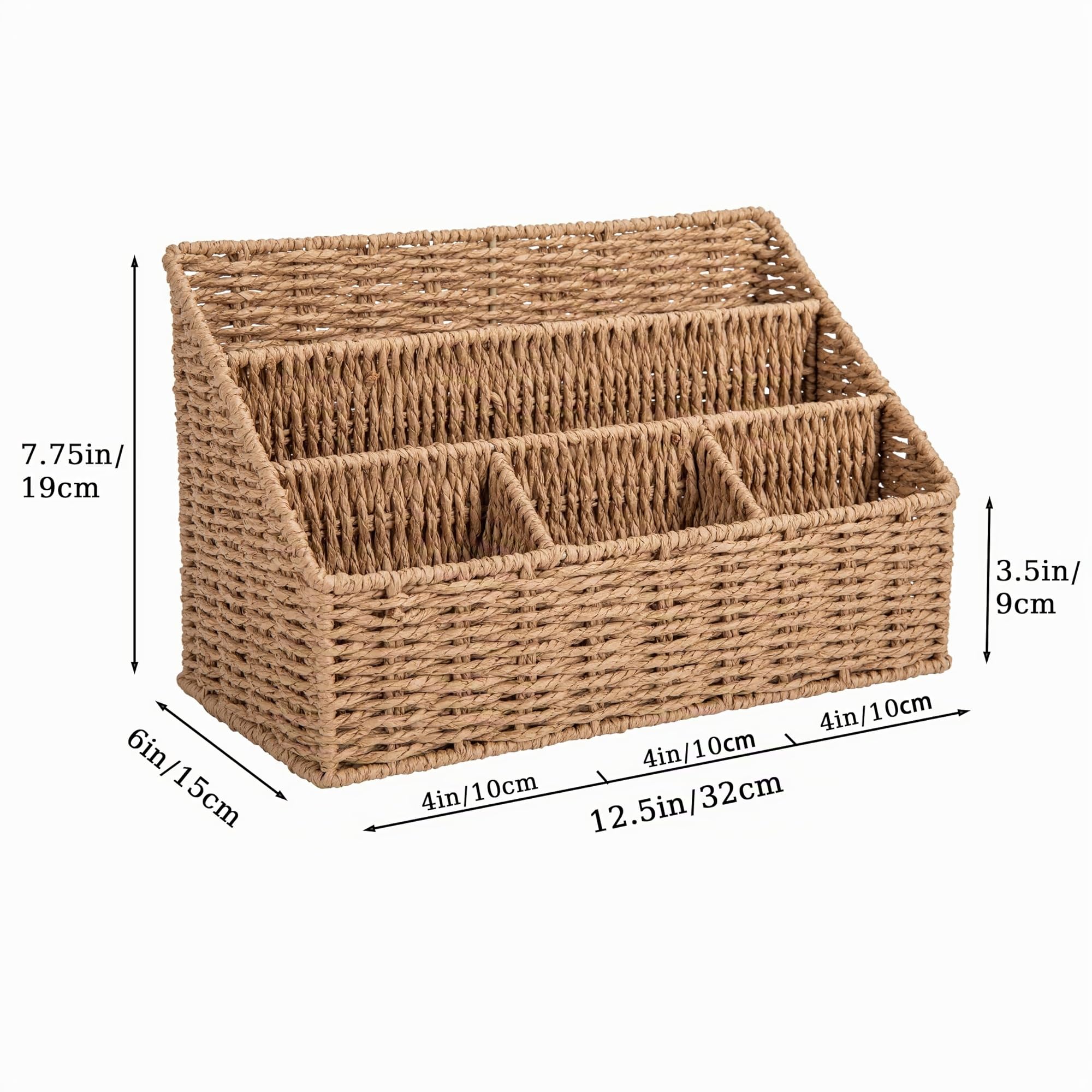DINGTAI Natur Gewebter Schreibtisch Organizer, 5 Fächer Tisch Büro Organizer für Büroutensilien,Umschlag, Notizzettel und Stifte