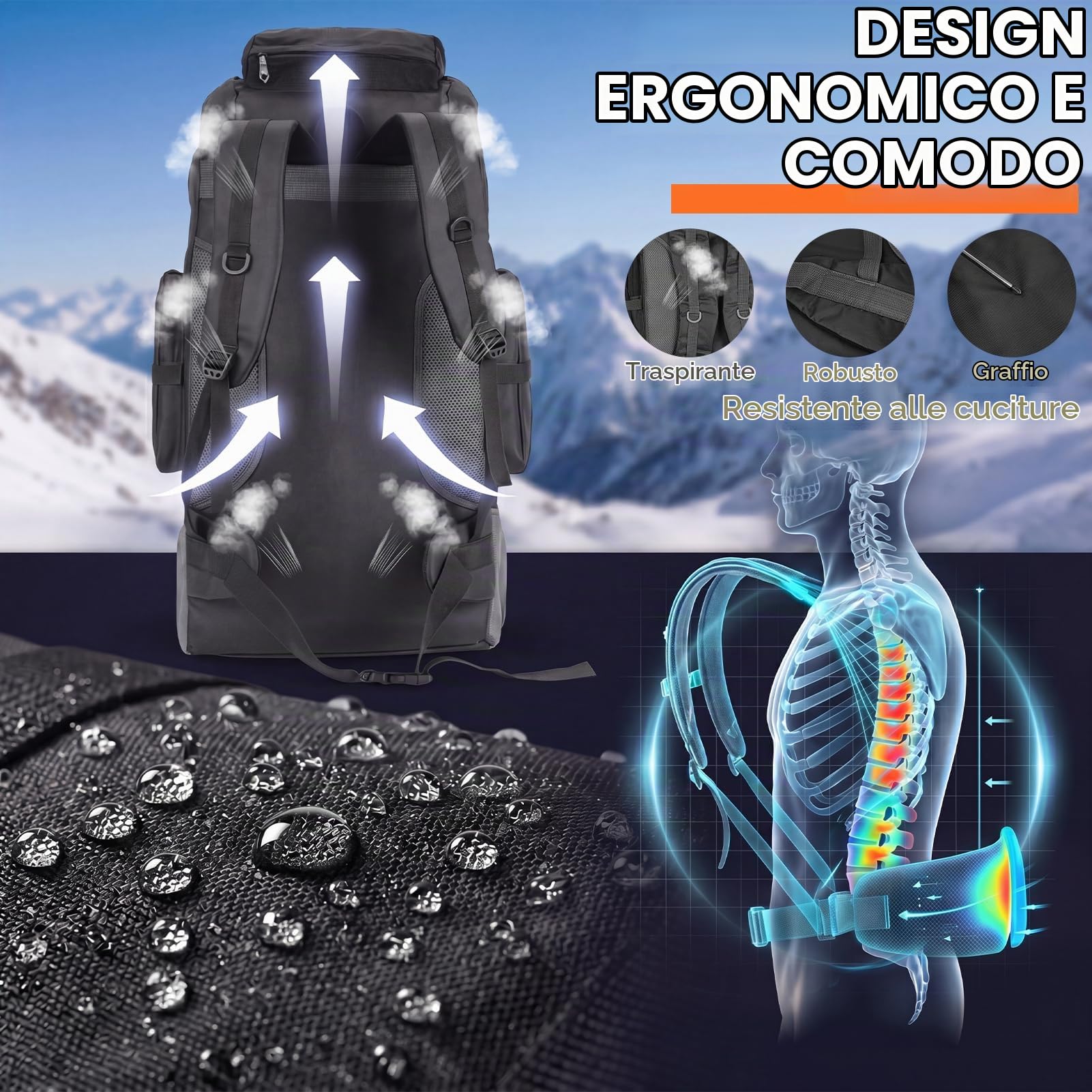 Coikes Zaino da Trekking 90L Impermeabile Zaino da Campeggio Zaino da Viaggio Uomo Donna Ultraleggero Zaino Montagna Zaino da Escursionismo Grande per Hiking Alpinismo Arrampicata Viaggio Escursione