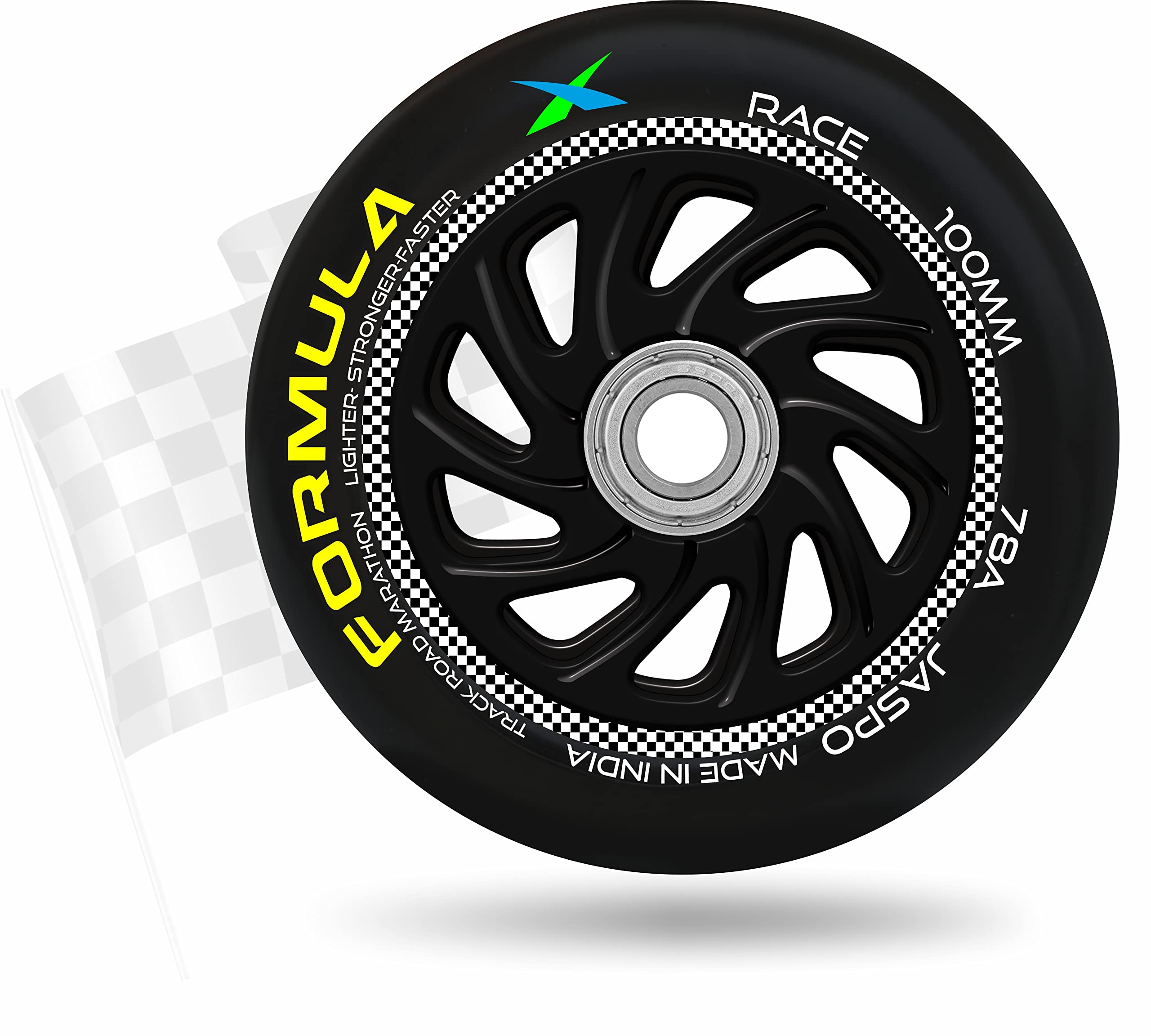 Jaspo Inline PU Wheels 72mm/100mm - Skate, Roller Blade, Waveboard, Luggage Wheels for Training/Replacement (Formula 100 Mm, Pack of 1), Mother of Pearl