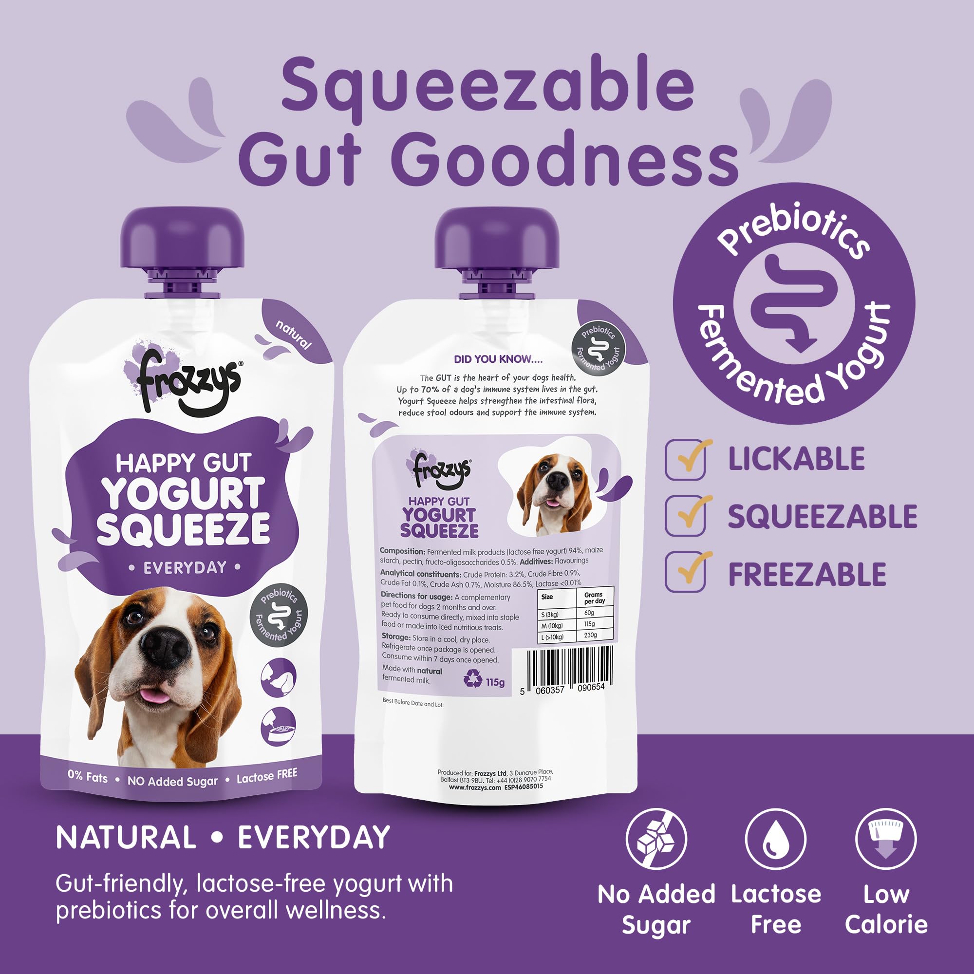 Frozzys Yogurt Squeeze, Fermented Yoghurt with Prebiotics for Dogs, Lactose Free, 0% Fat, No Added Sugar. Lickable - Image 2