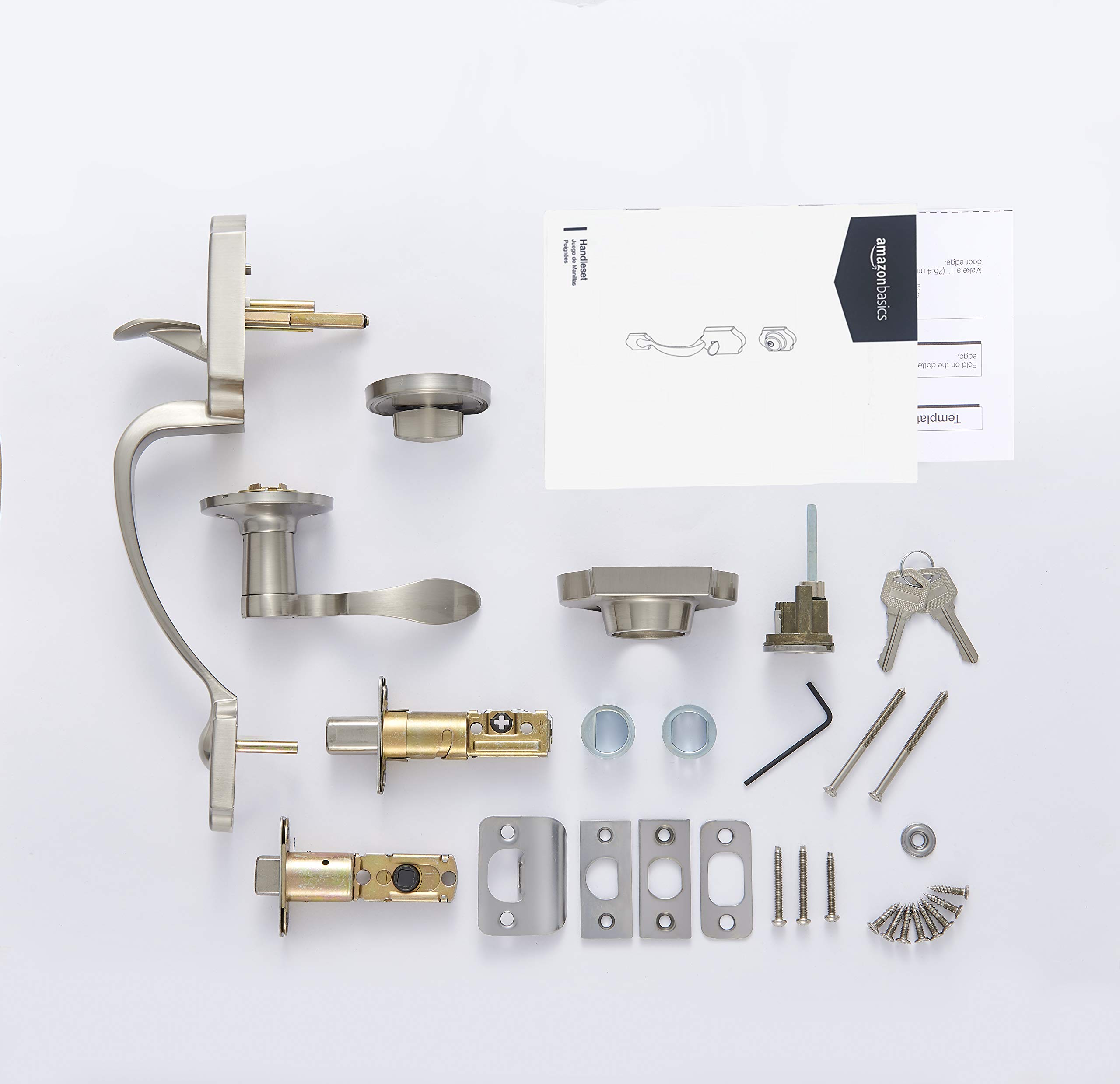 Amazon Basics Handleset with Shelby Lever Single Cylinder Satin Nickel