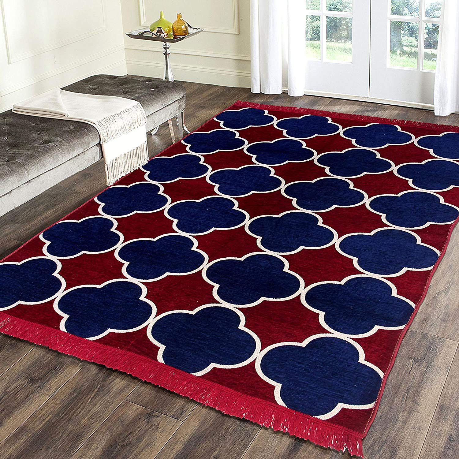 Sparrow WorldSolid Traditional Area Rug (Maroon, Blue, Chenille, 3X5 FEET)