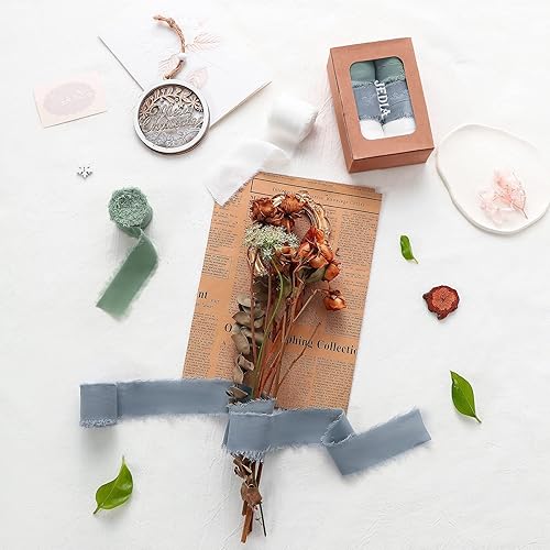 Miniatura 6 de Cinta de gasa, 3 rollos de cintas de gasa hechas a mano con flecos, 1.5 pulgadas x 7 yardas, juego de cintas de gasa para envoltura de regalos,