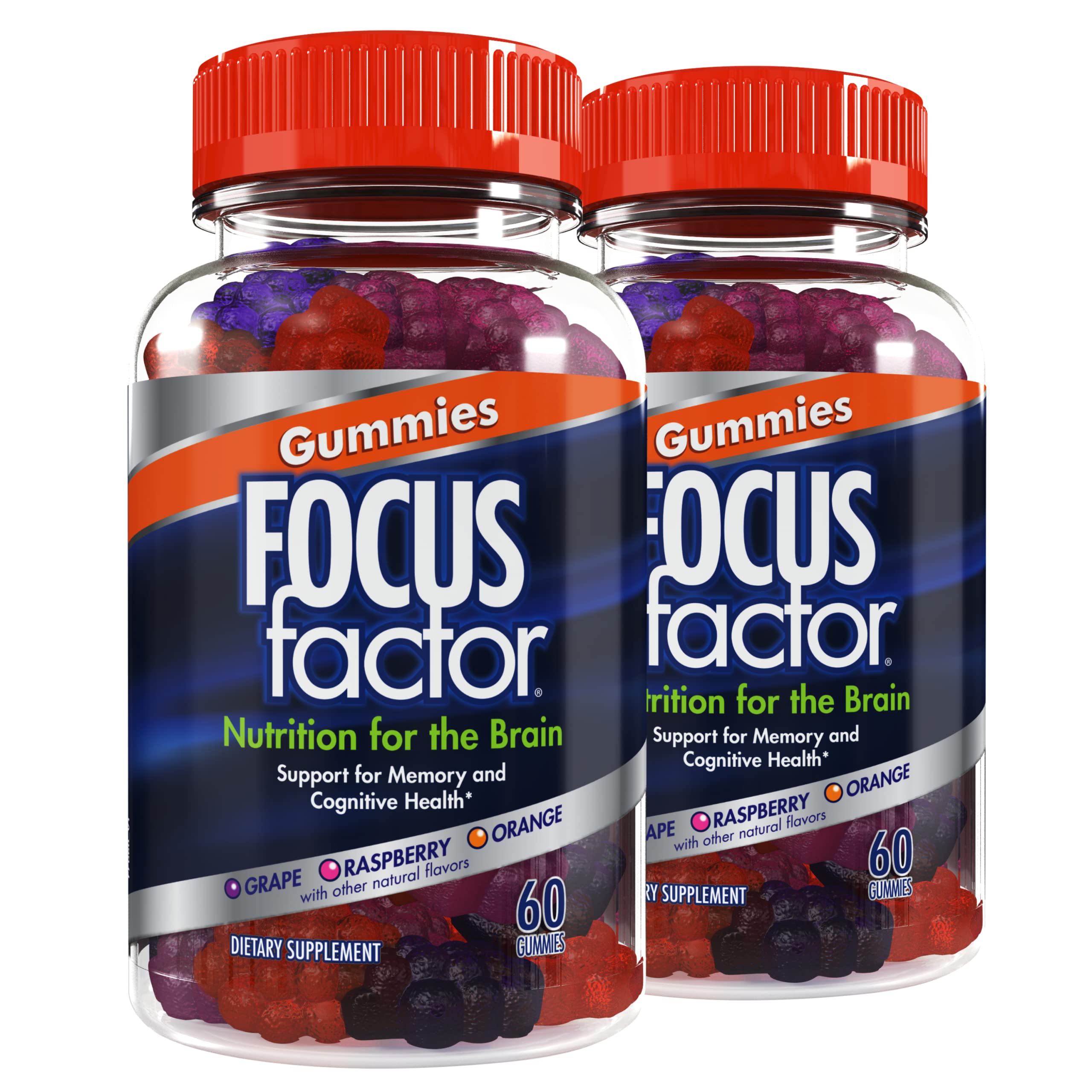 Focus FactorNootropic Gummies, Memory Supplement for Brain, Phosphatidylserine, Bacopa, Huperzine A, 60 Count, Pack of 2