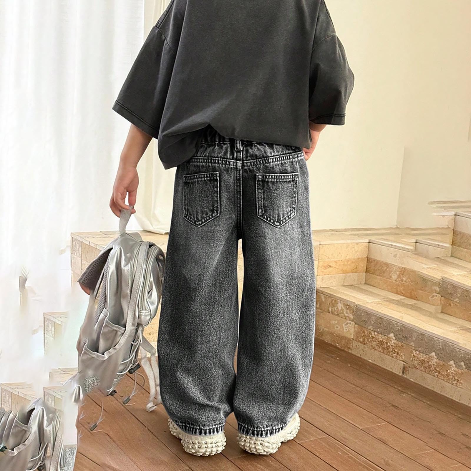Generico Jeans Baggy Ragazzo - Pantaloni Cargo in Denim Resistenti per Ragazzi Adolescenti Pantaloni Casual Streetwear A Gamba Larga con vestibilità Rilassata E Tasche Multiple